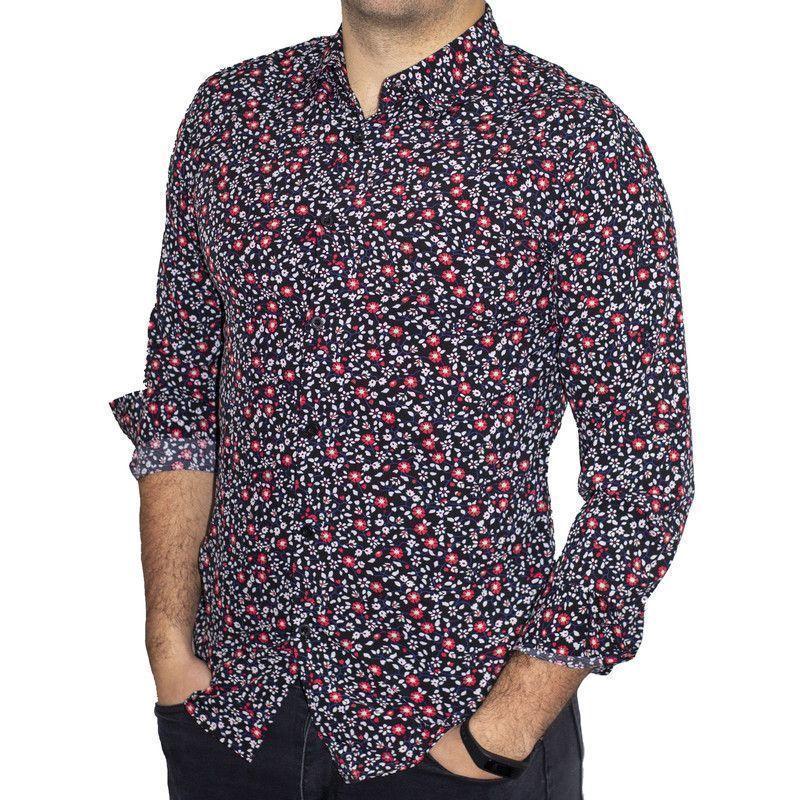 CAMISA FLOREADA DIABOLO SLIM FIT MANGA LARGA NEGRA-0