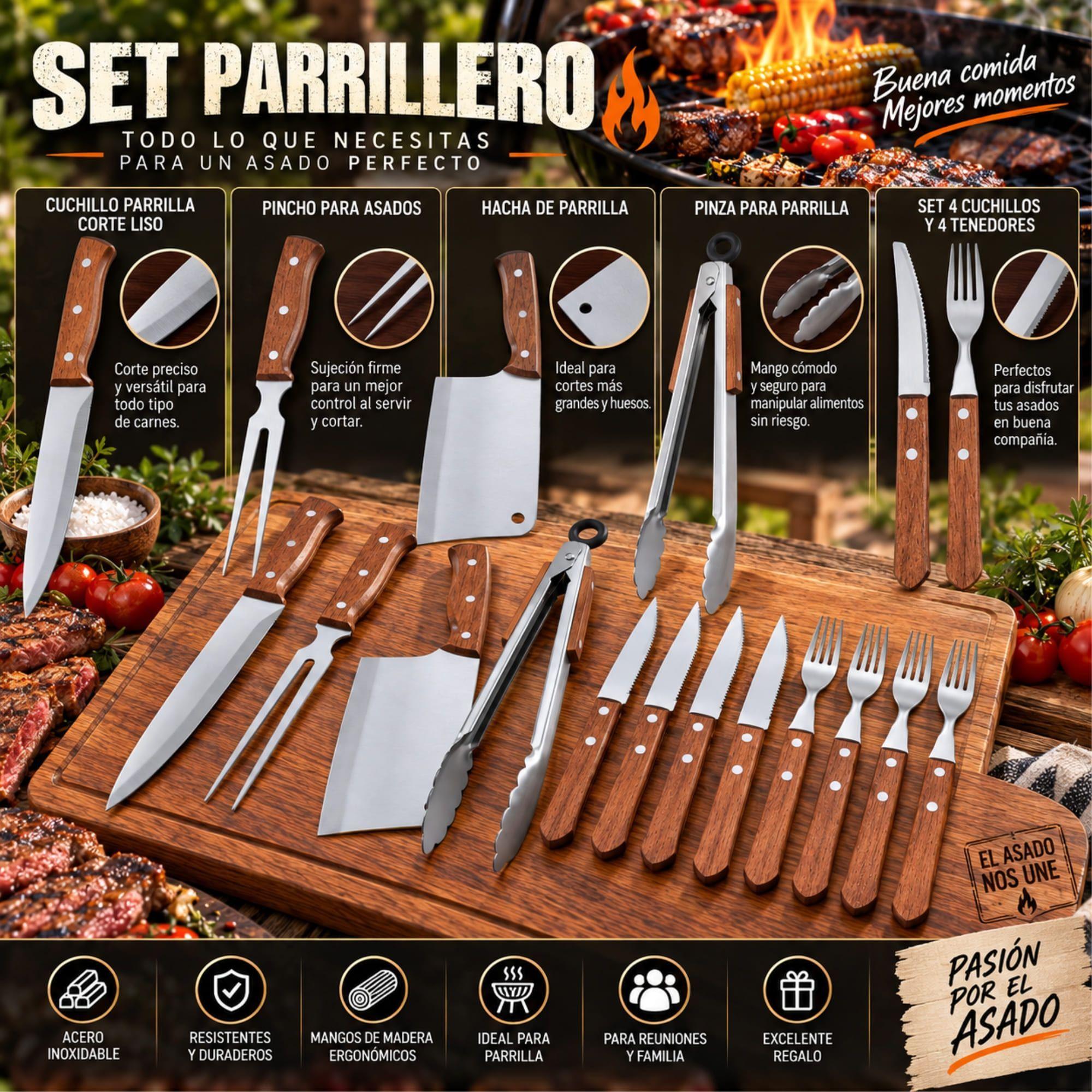 Set Parrilla 12 Piezas Acero Inoxidable Arthome PAR36-6