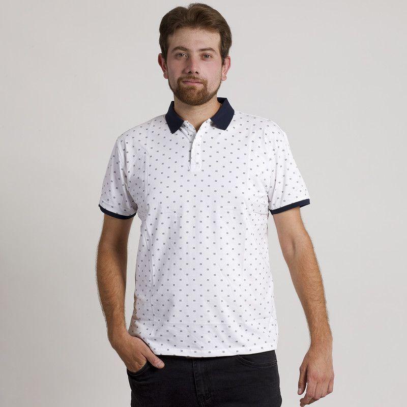 POLERA HOMBRE MC CUELLO POLO BLANCA / CUADROS-0