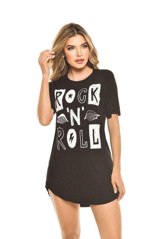 POLERA OVERSIZE ESTAMPADA ROCK N ROLL BLACK RC-3-0