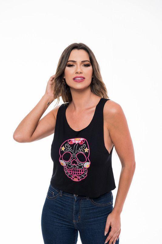 POLERA SM BORDADA SKULL BLACK RC-3-0
