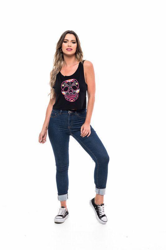 POLERA SM BORDADA SKULL BLACK RC-3-1
