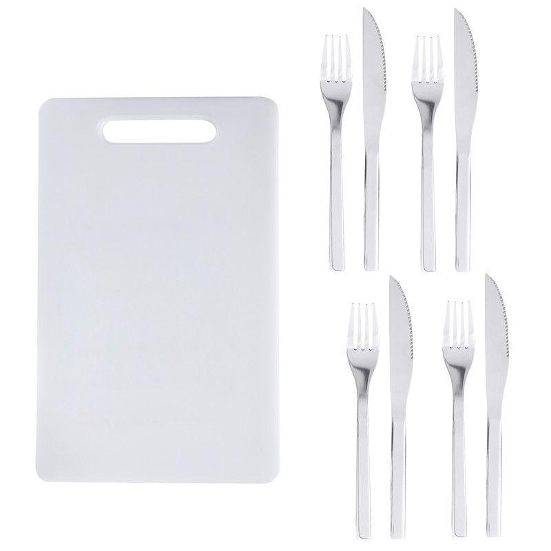 Set Cubiertos 8 Piezas Acero Inoxidable + Tabla Blanca Arthome CUC40-0