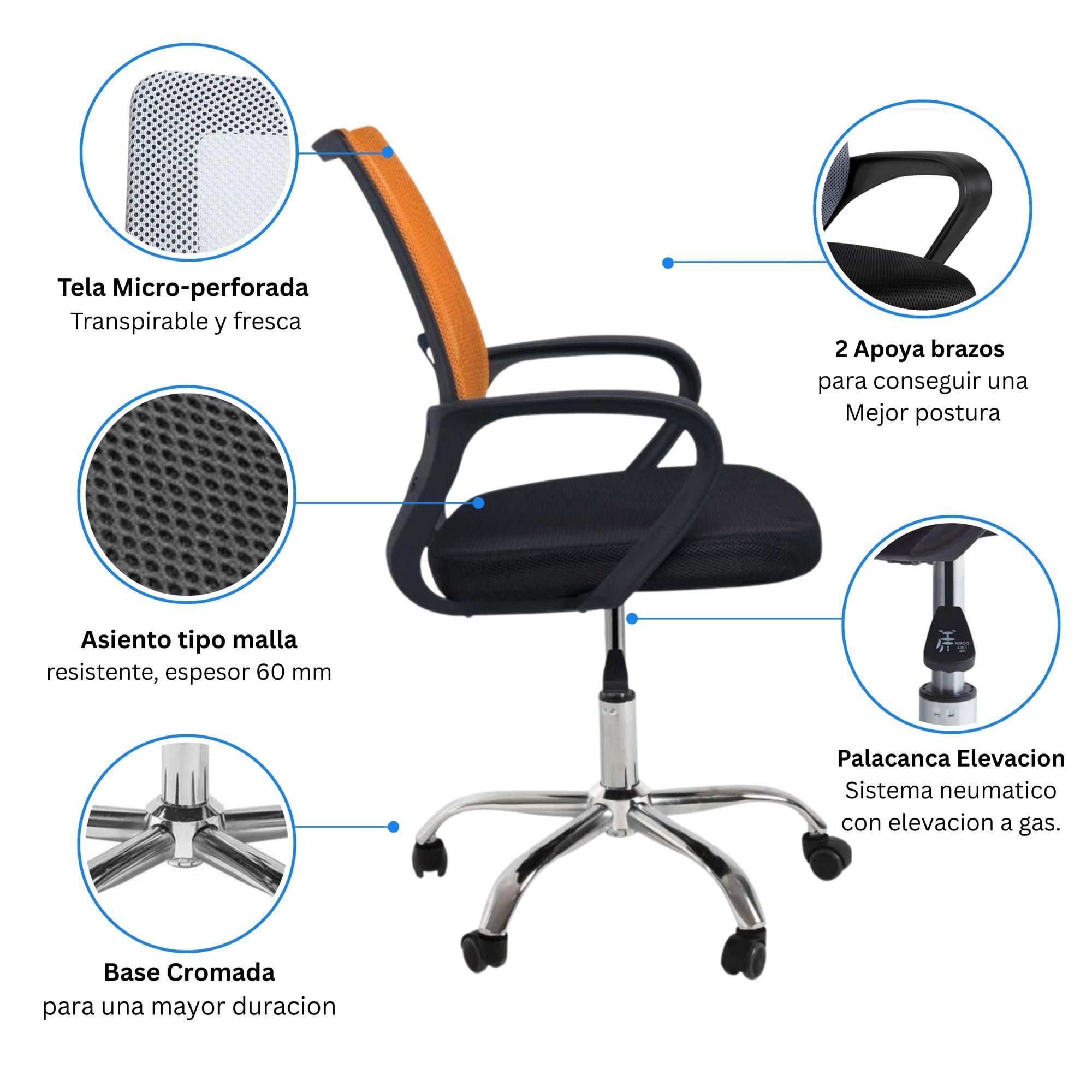 Combo Oficina 1 Escritorio Avellana + Silla New York Negra y Naranjo-4