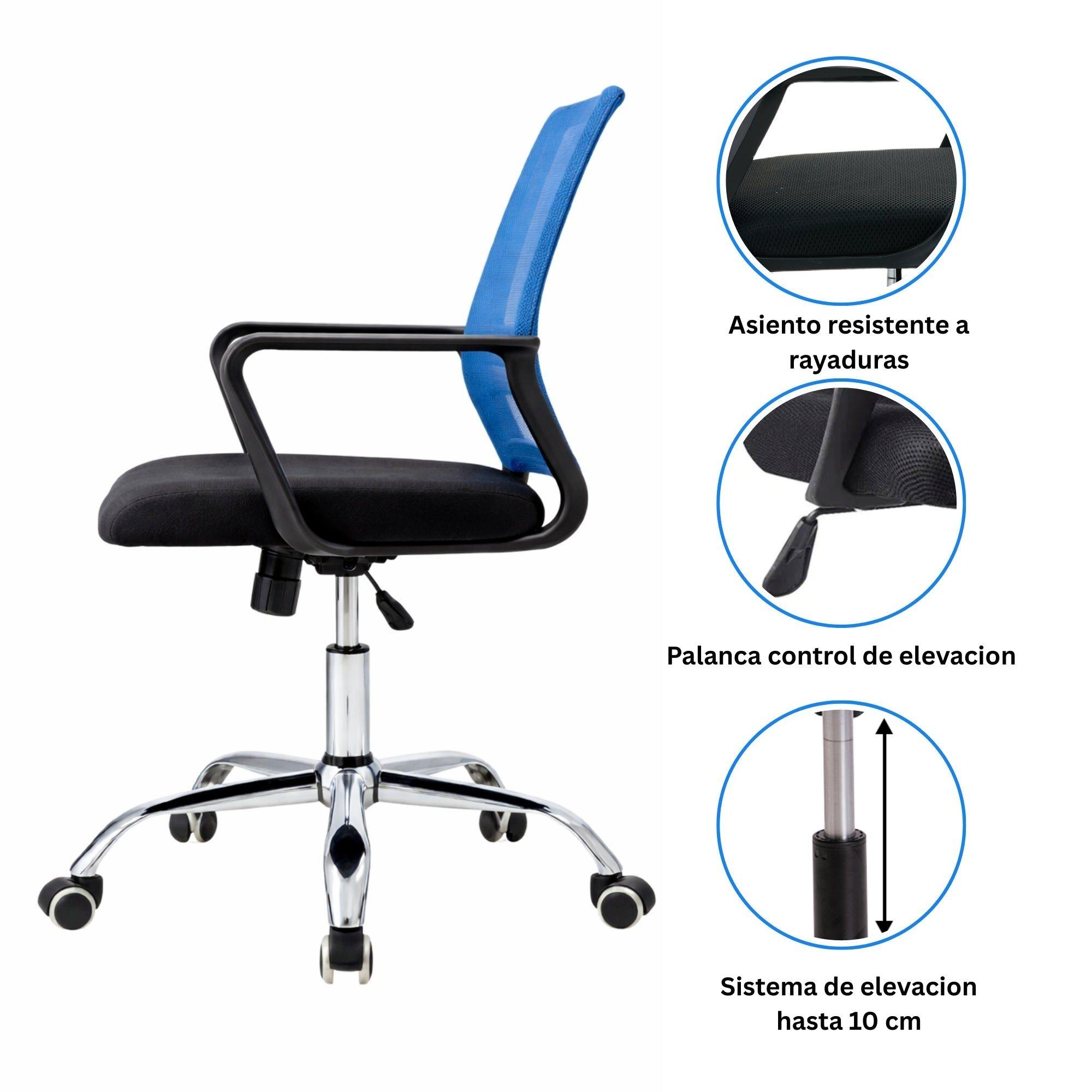 Silla de Oficina Negra y Azul Ergonómica Ajustable Santiago-3