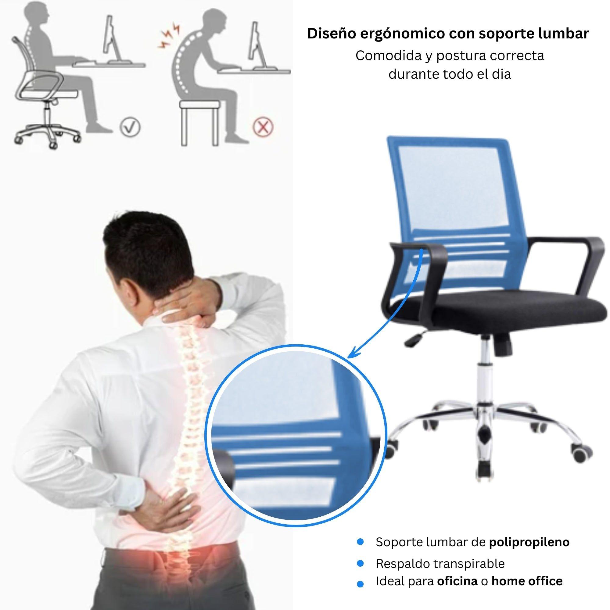 Silla de Oficina Negra y Azul Ergonómica Ajustable Santiago-4