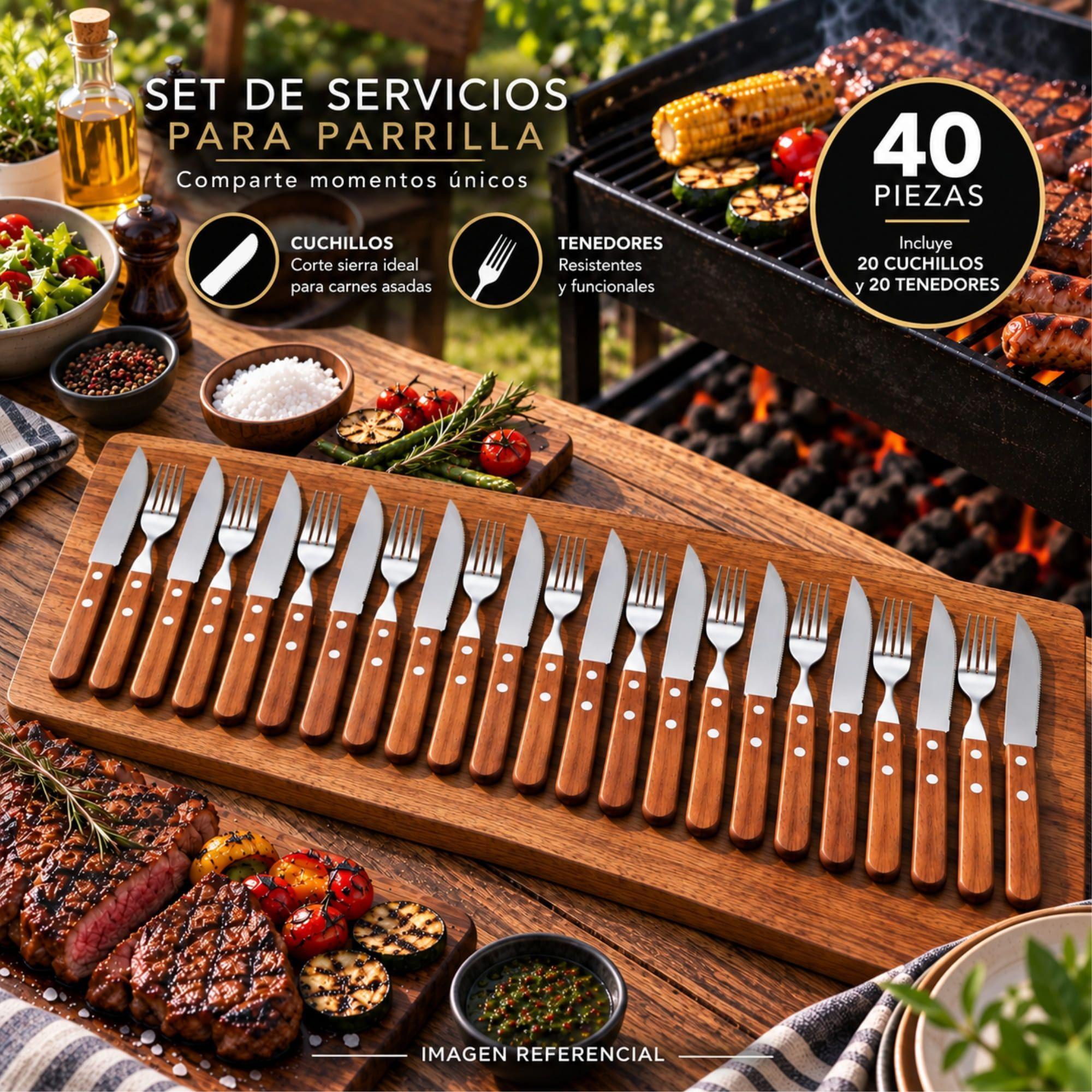 Set Parrilla 40 Piezas Cubiertos Acero Inoxidable Arthome PAR70-5