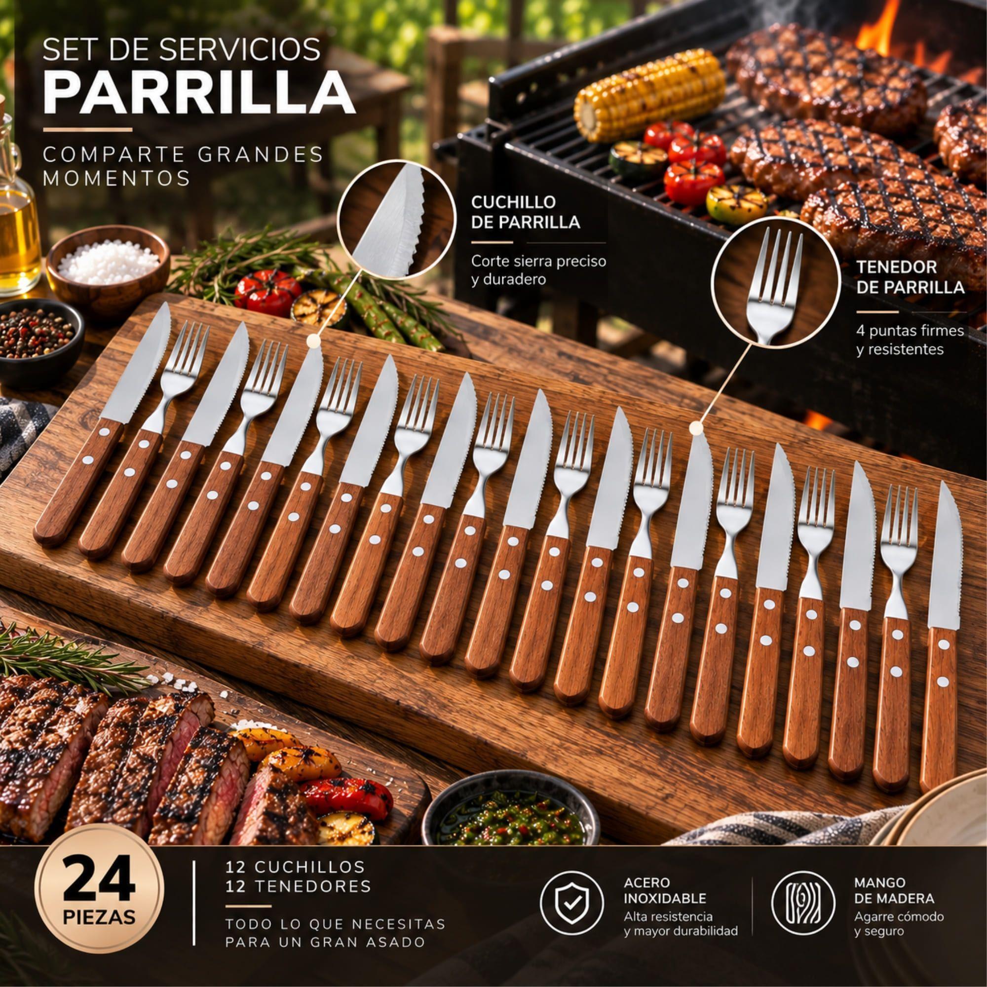 Set Parrilla 24 Piezas Cubiertos Acero Inoxidable Arthome PAR68-5