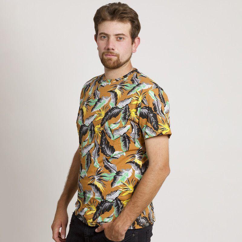 POLERA HOMBRE HAWAIANA MANGA CORTA CAFE-3