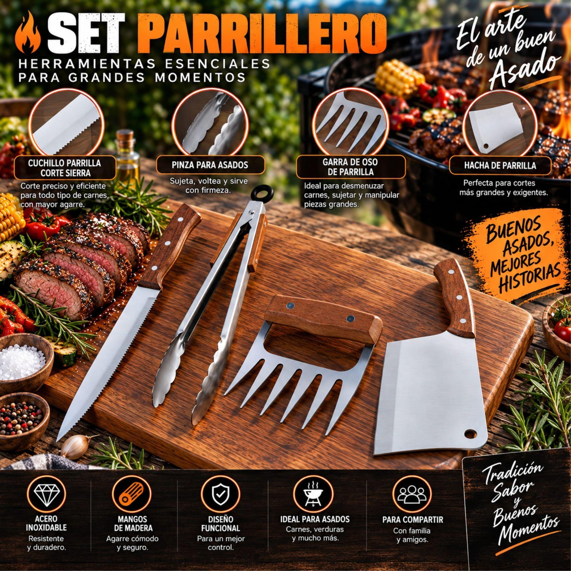 Set Parrilla 4 Piezas Acero Inoxidable Arthome PAR55-5