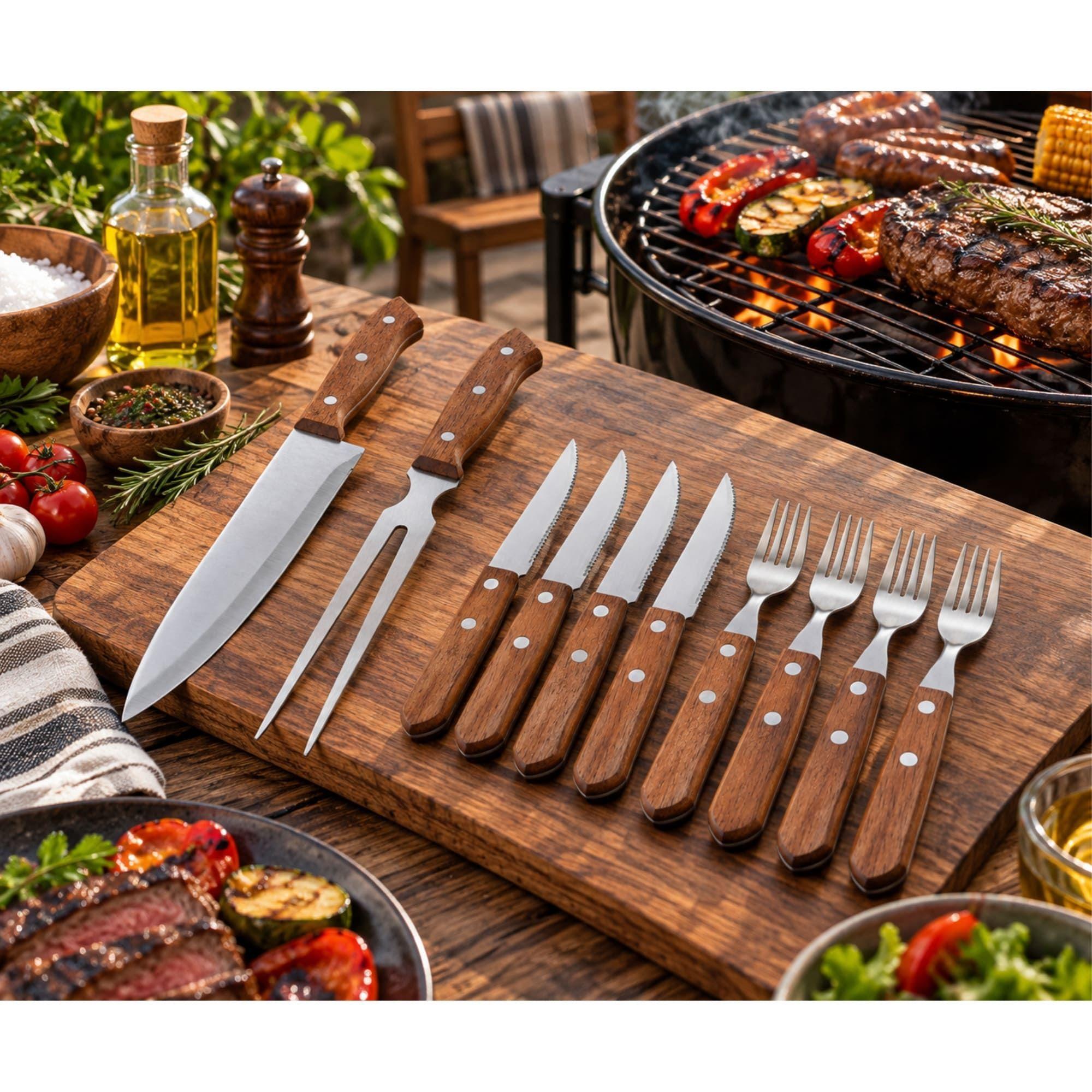 Set Parrilla 10 Piezas Arthome Acero Inoxidable con Cuchillos y Tenedores-5