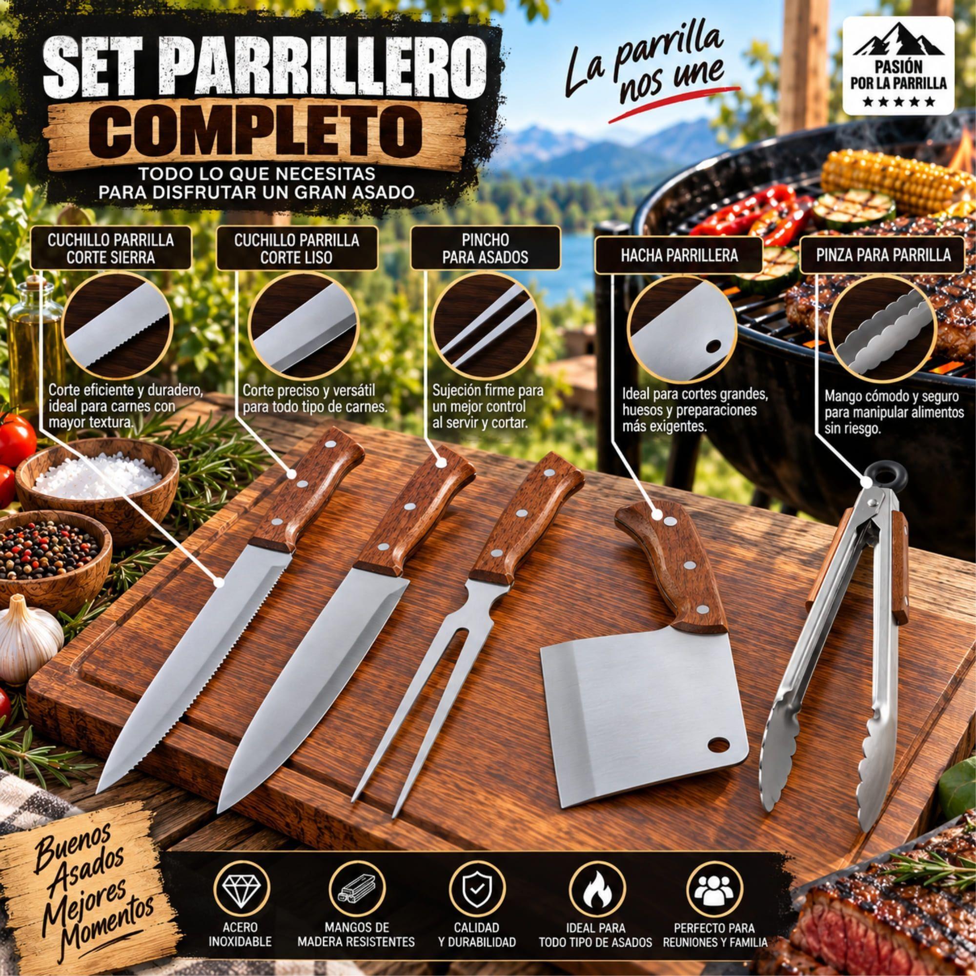 Set Parrilla 5 Piezas Acero Inoxidable Arthome PAR31-6
