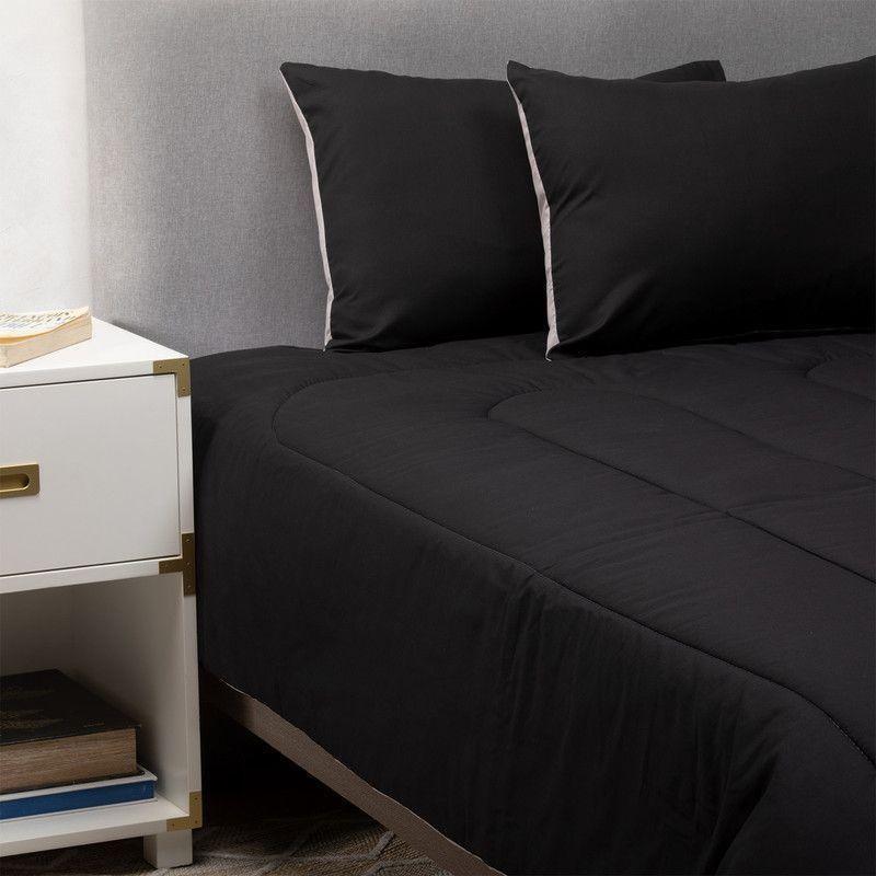 Plumon Negro Gris 2 Pl + Pack Almohadas Negra Arthome-2