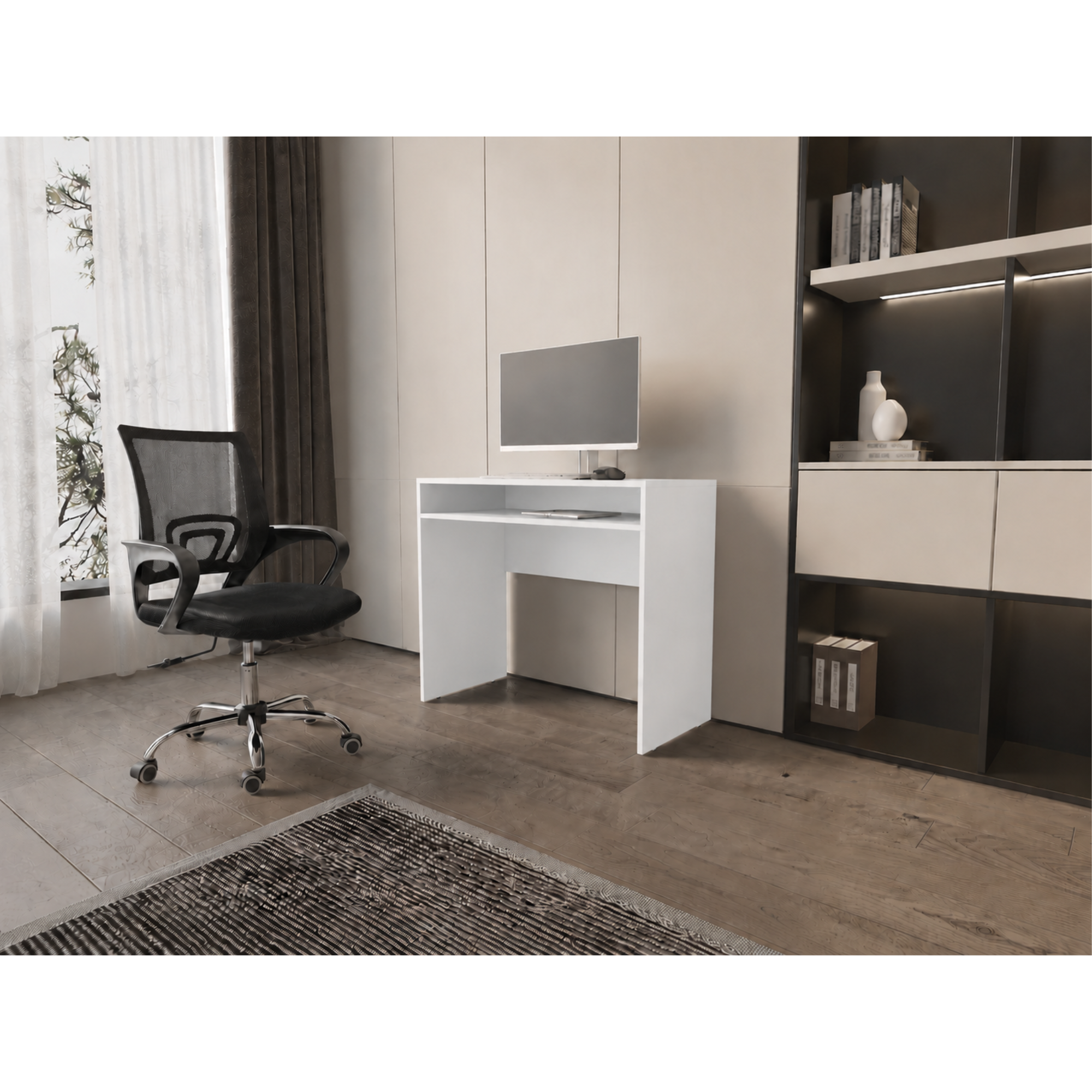 Set Escritorio Blanco Con Silla New York Negra-0