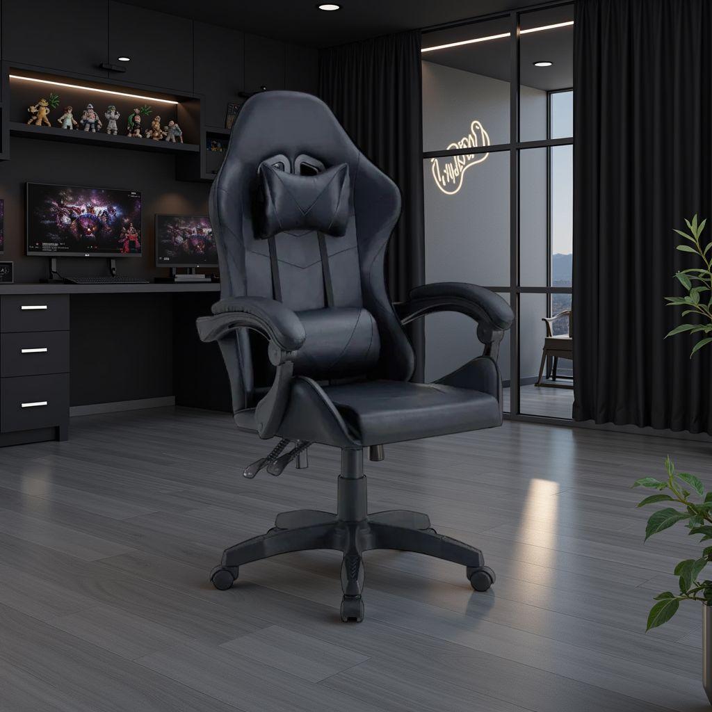 Silla Gamer Tokio Ergonómica Negro Reclinable Con Cojines-4