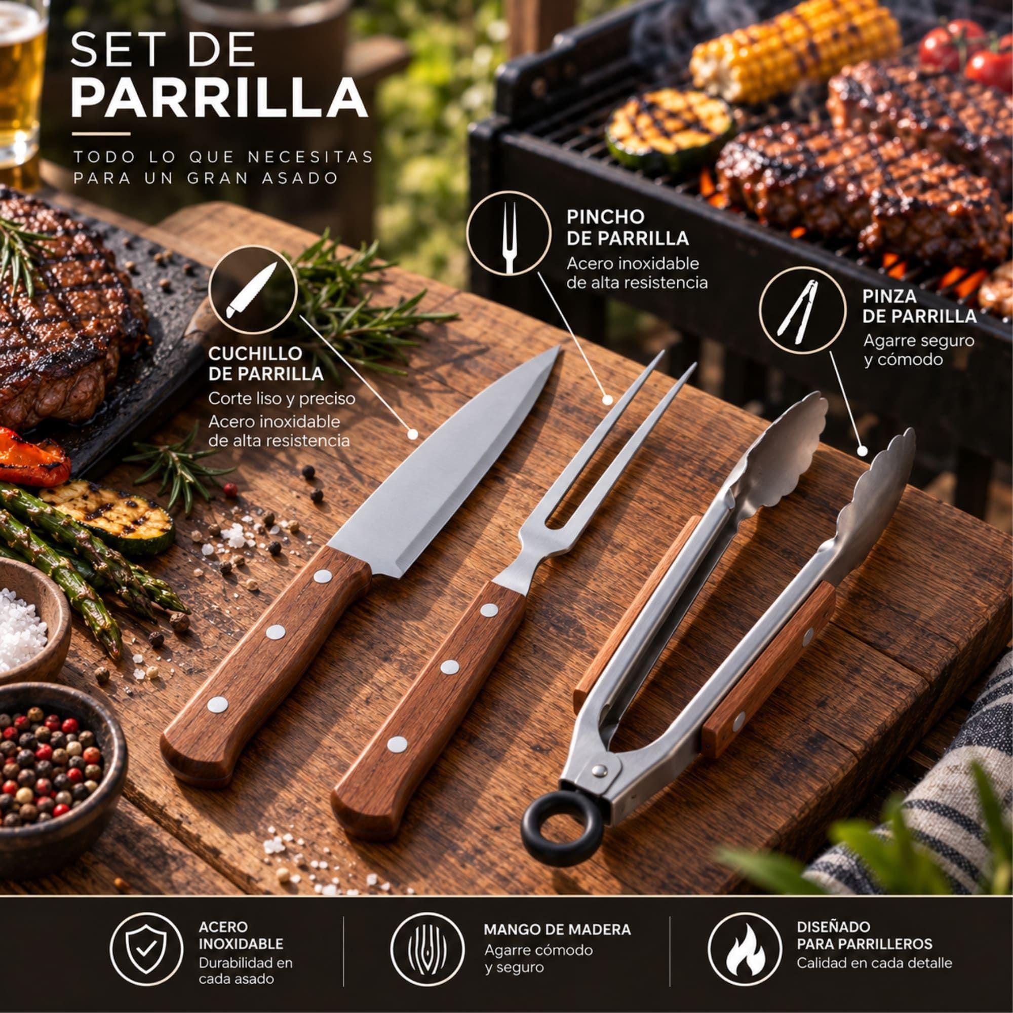 Set Parrilla 3 Piezas Acero Inoxidable Arthome PAR81-4