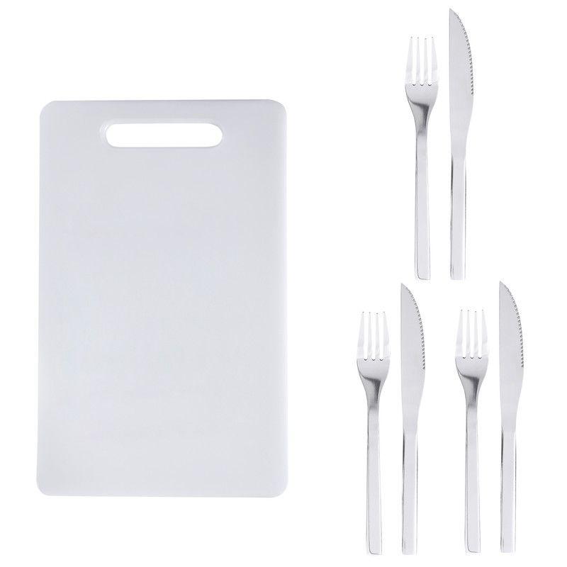 Set Cubiertos 6 Piezas Acero Inoxidable + Tabla Blanca Arthome CUC39-0