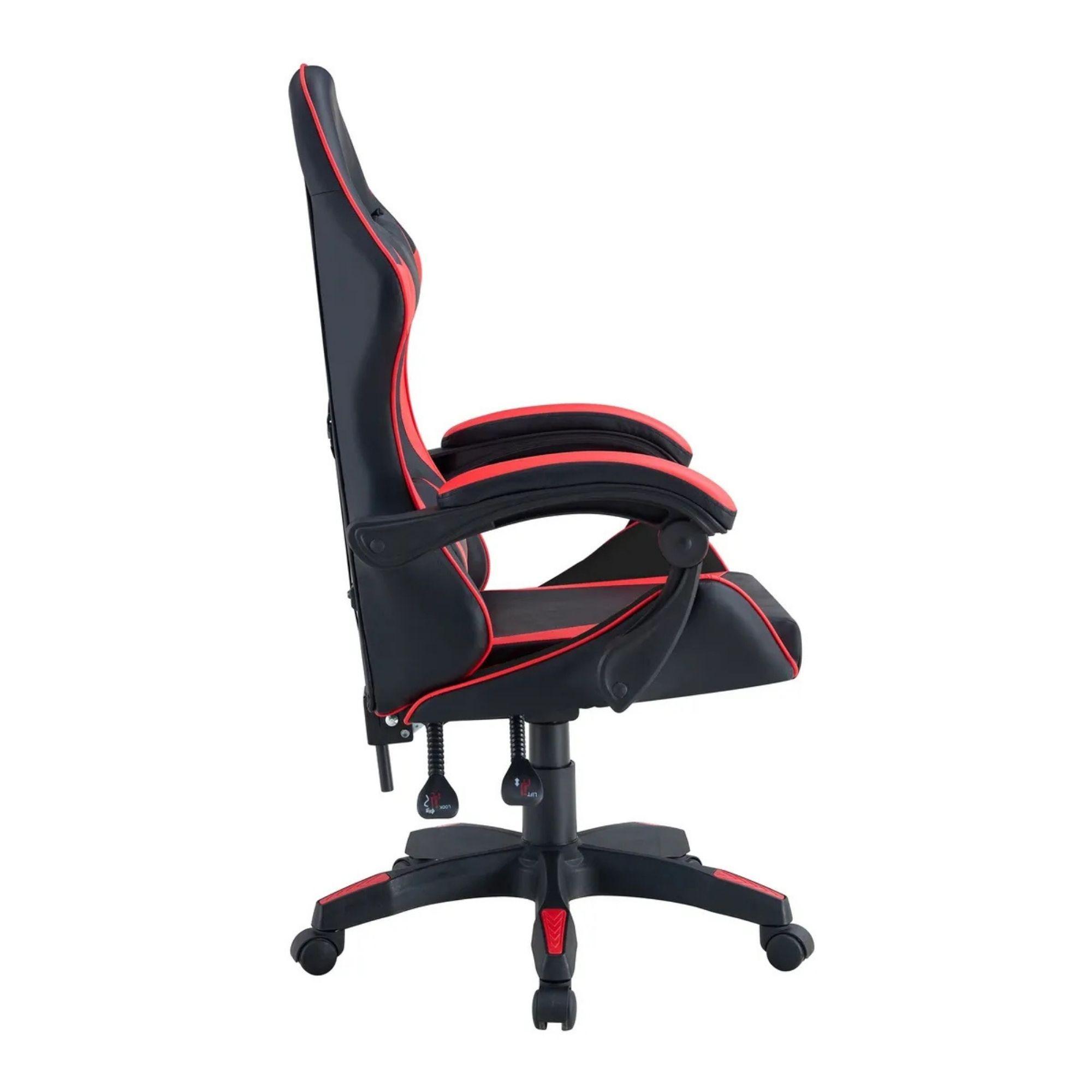 Silla Gamer Tokio Ergonómica Negro y Roja Reclinable Con Cojines-2