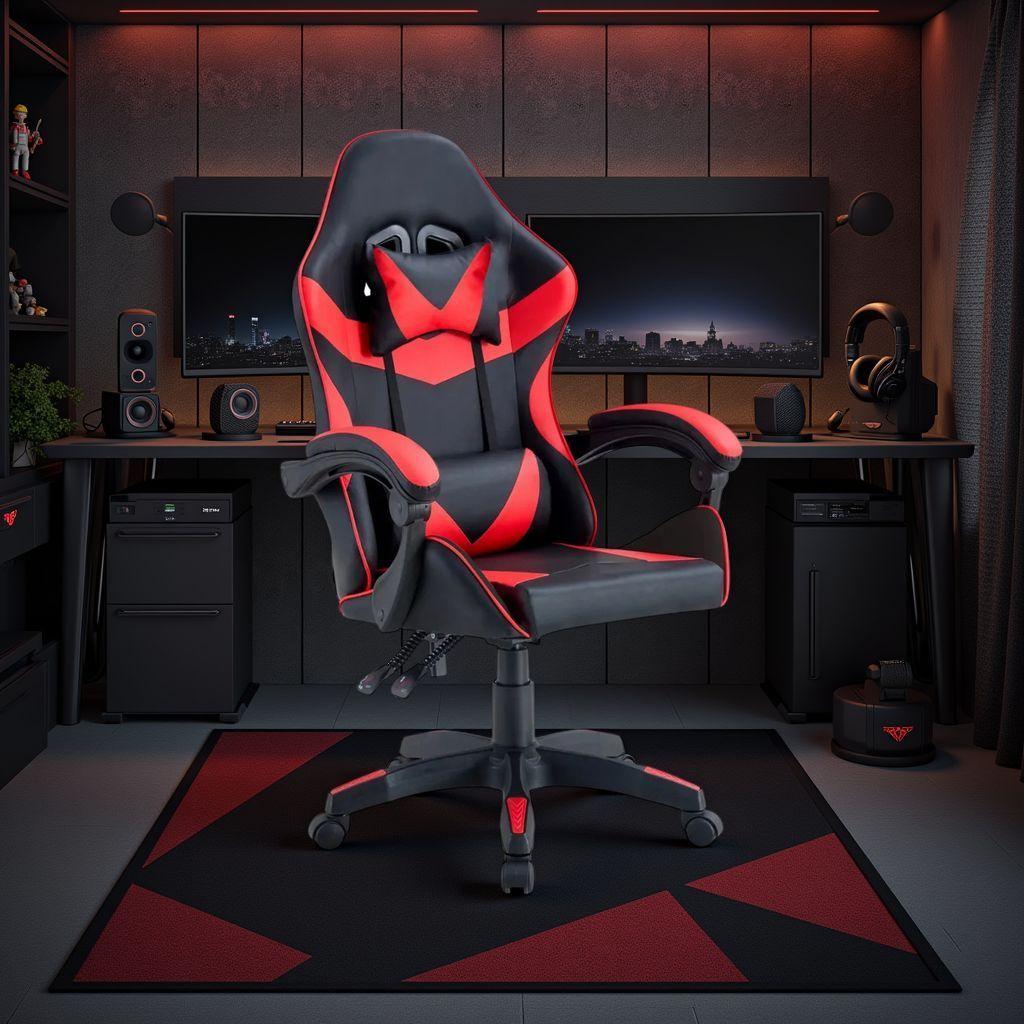 Silla Gamer Tokio Ergonómica Negro y Roja Reclinable Con Cojines-5