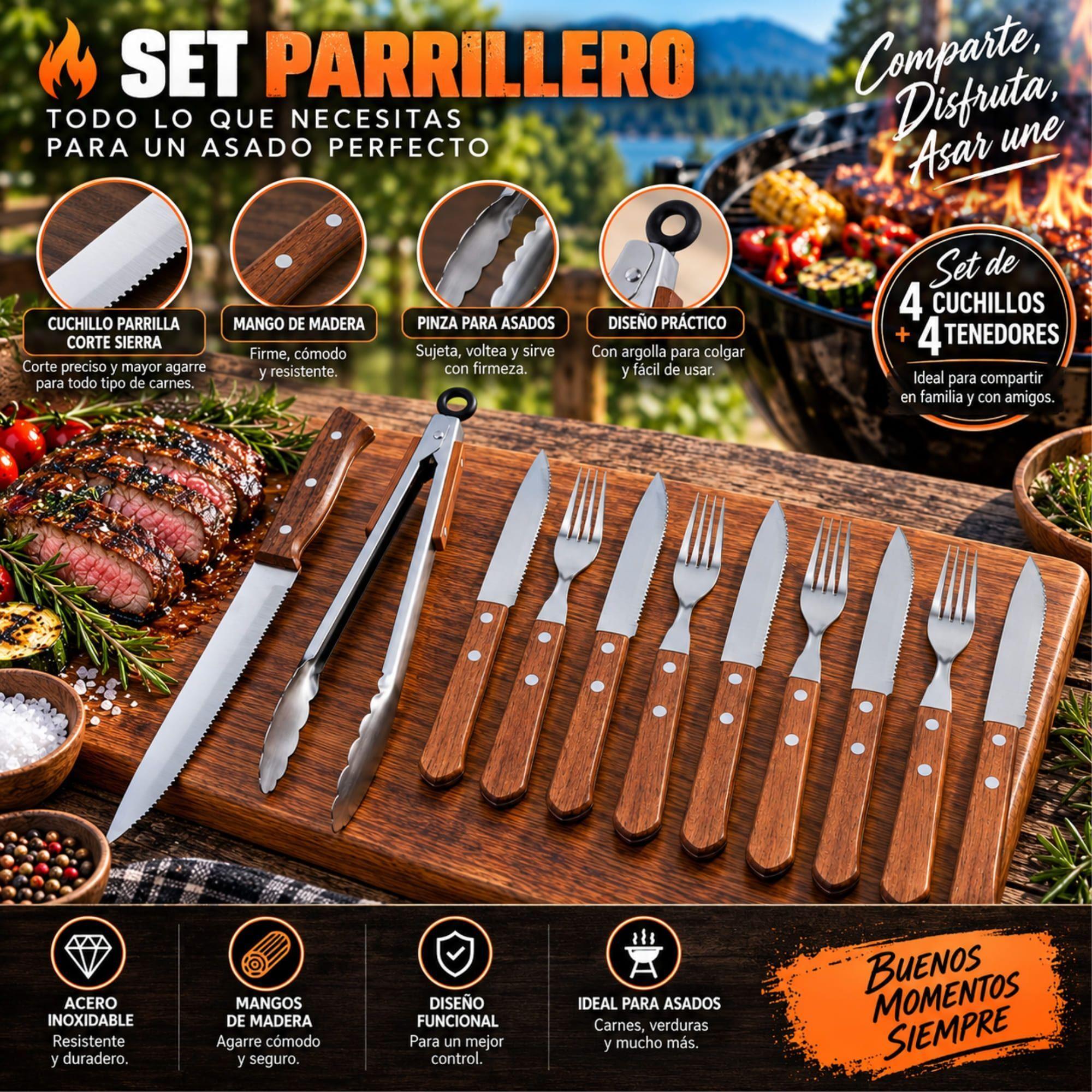 Set Parrilla 10 Piezas Acero Inoxidable Arthome PAR53-3