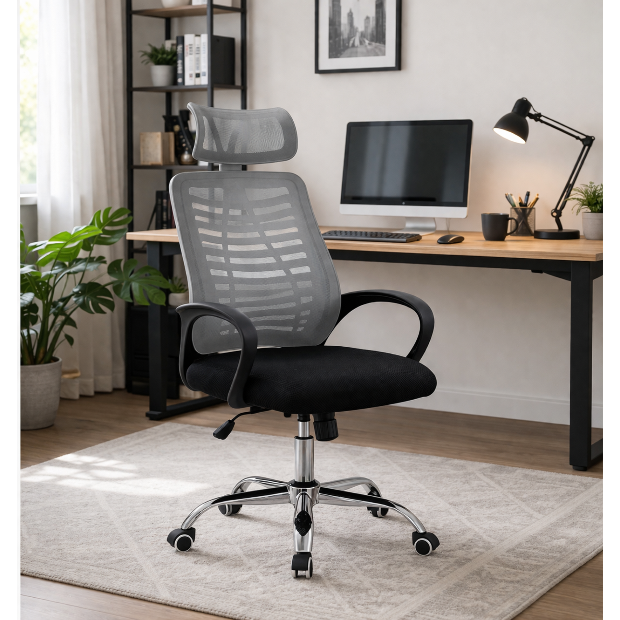 Silla De Oficina Ejecutiva Madrid Ergonomica Color Negra y Gris-6