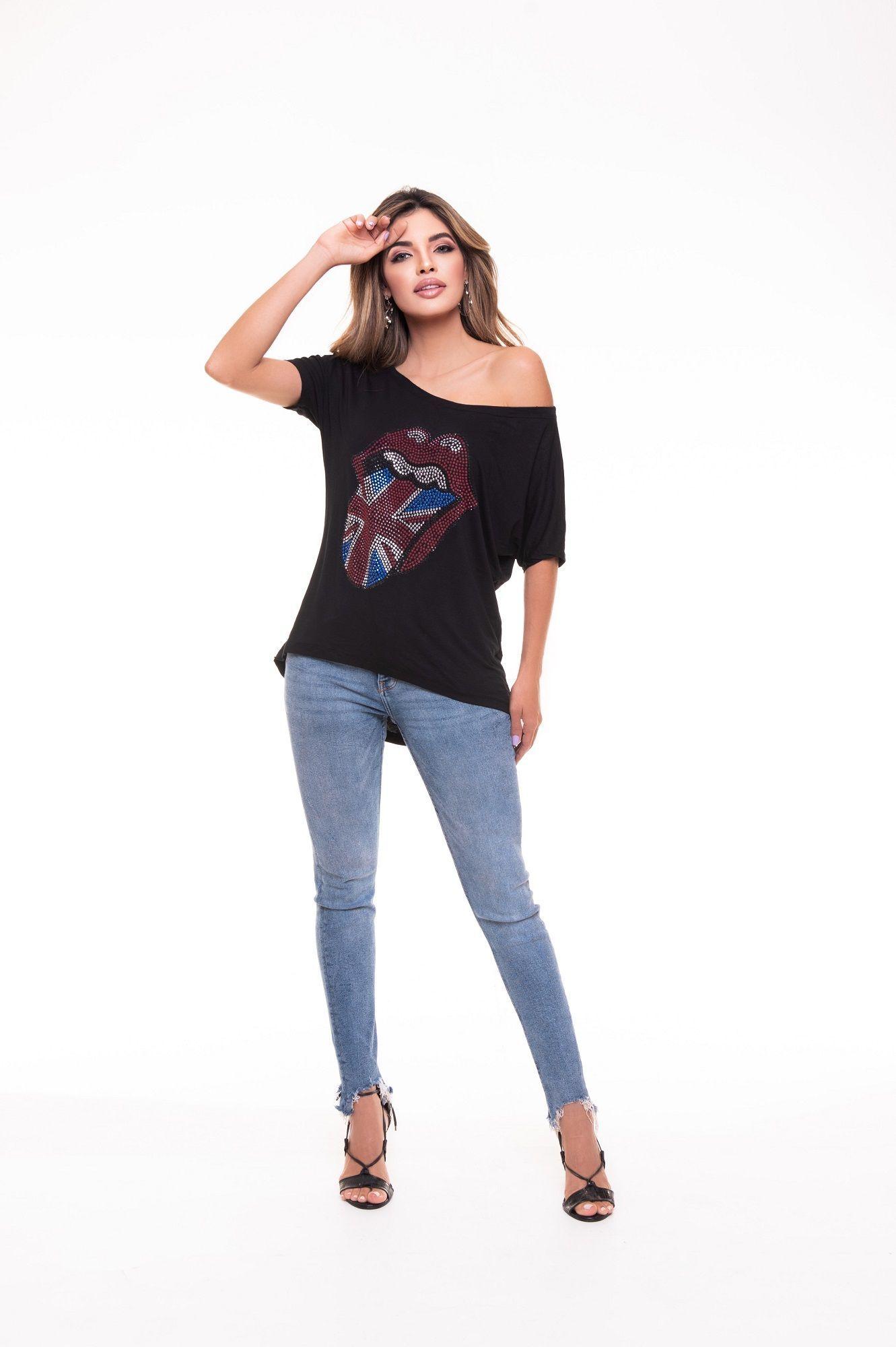 POLERA HOMBRO PEDRERIA ROLLING ENGLAND BLACK RC-1-3