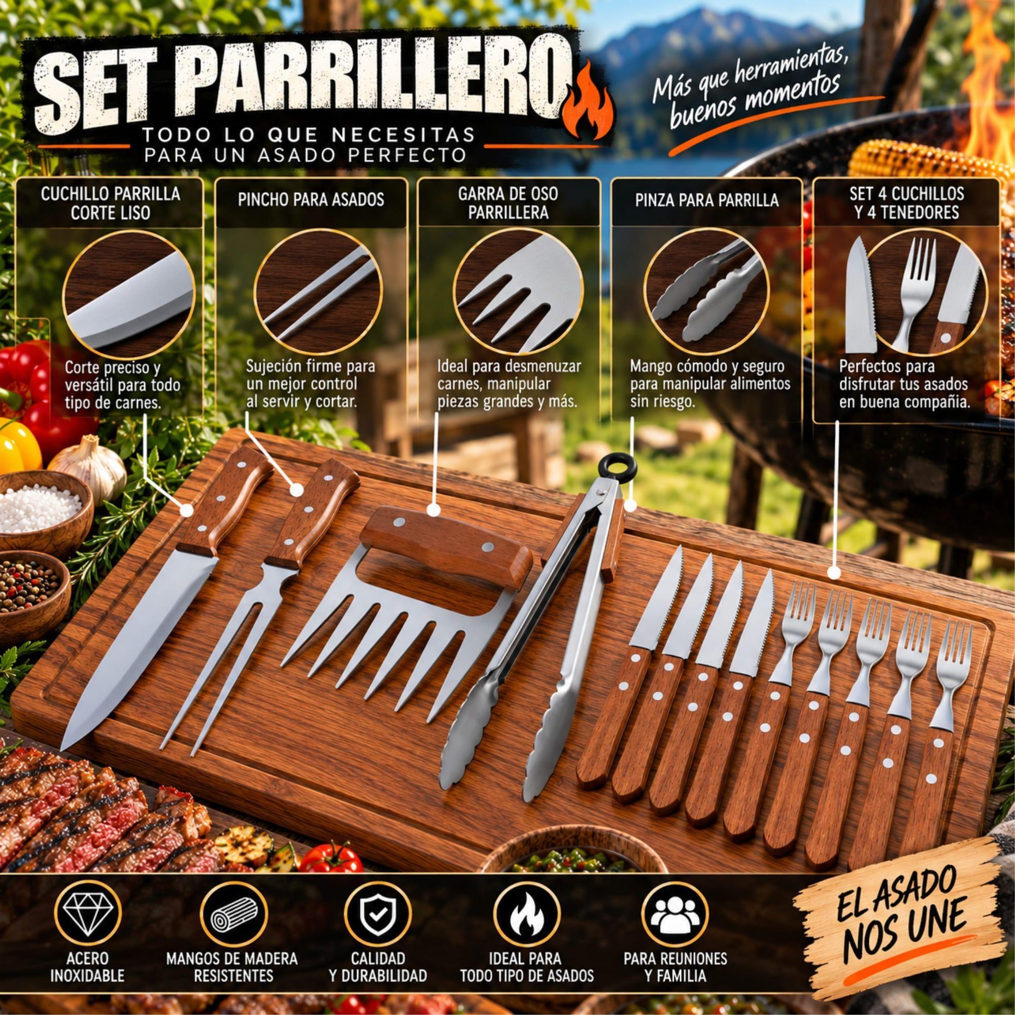 Set Parrilla 12 Piezas Acero Inoxidable Arthome PAR38-7