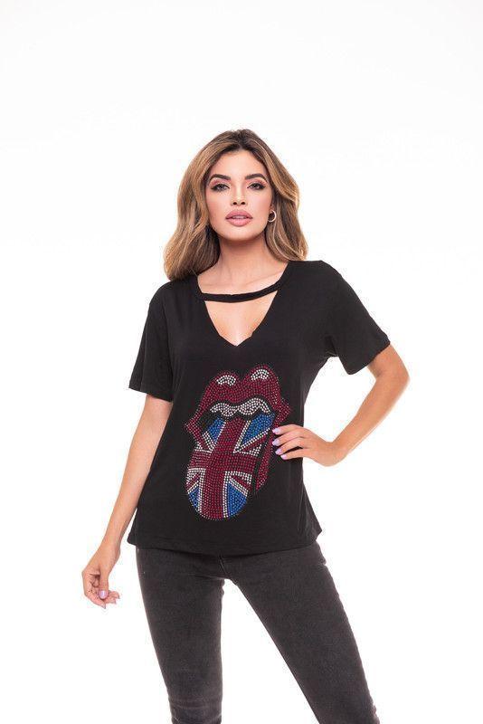 POLERA CHOKER PEDRERIA ROLLING ENGLAND BLACK RC3-1