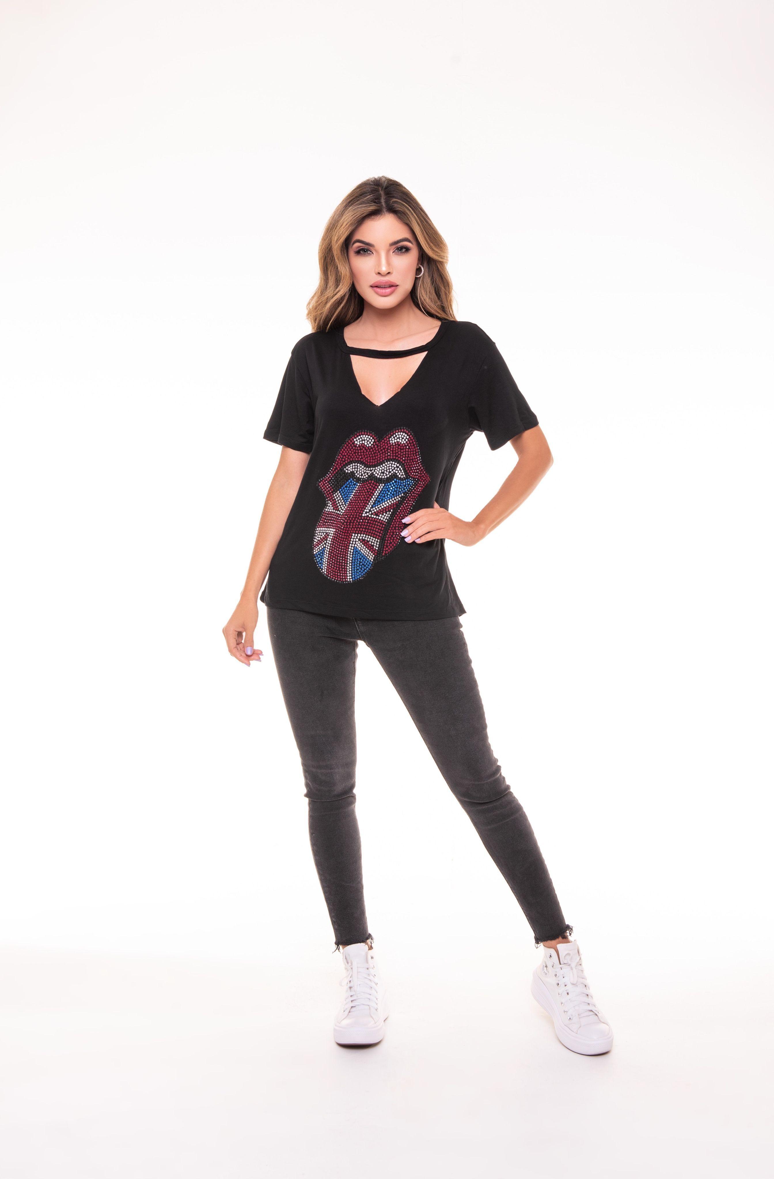 POLERA CHOKER PEDRERIA ROLLING ENGLAND BLACK RC3-3