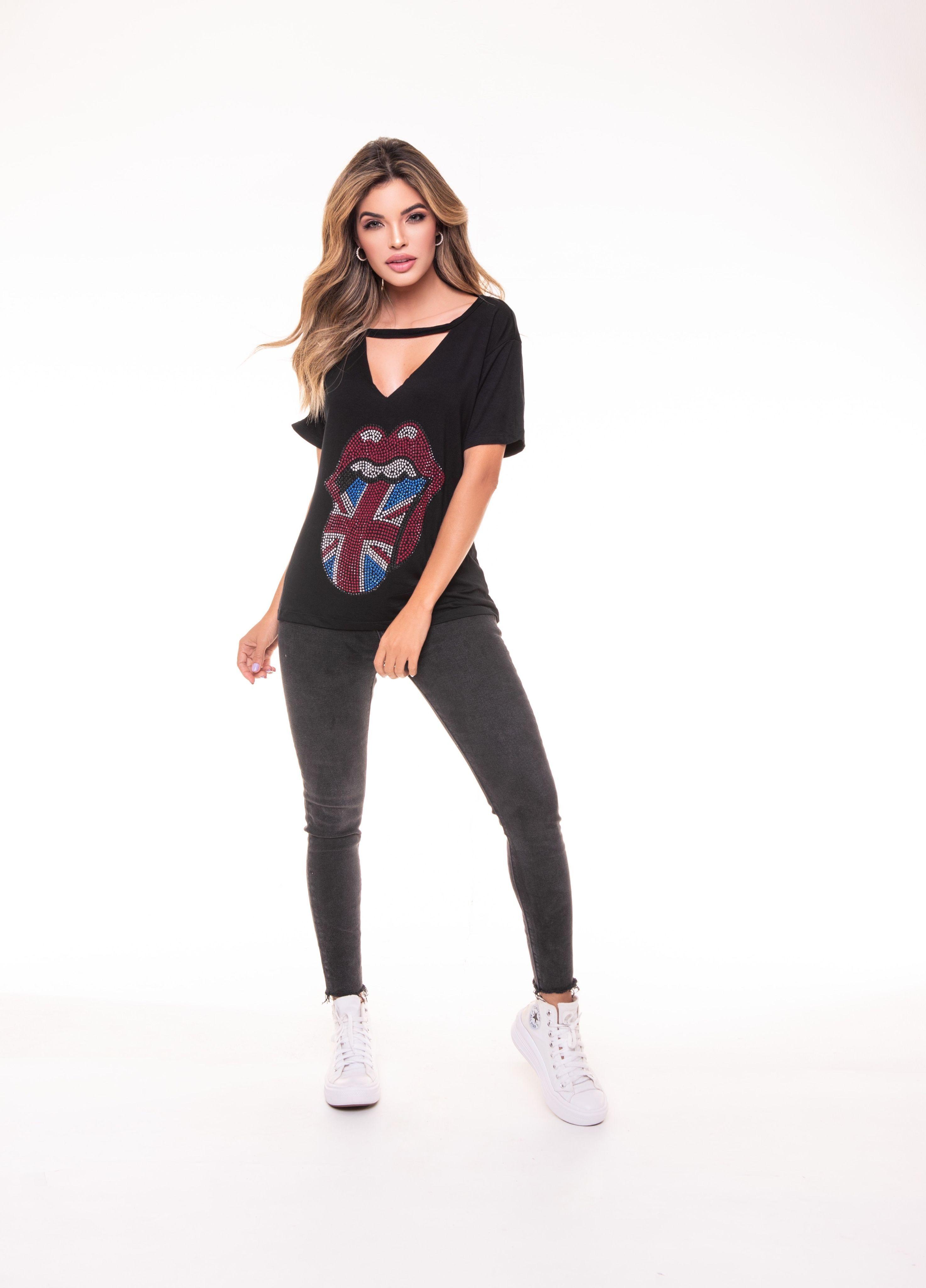 POLERA CHOKER PEDRERIA ROLLING ENGLAND BLACK RC3-4