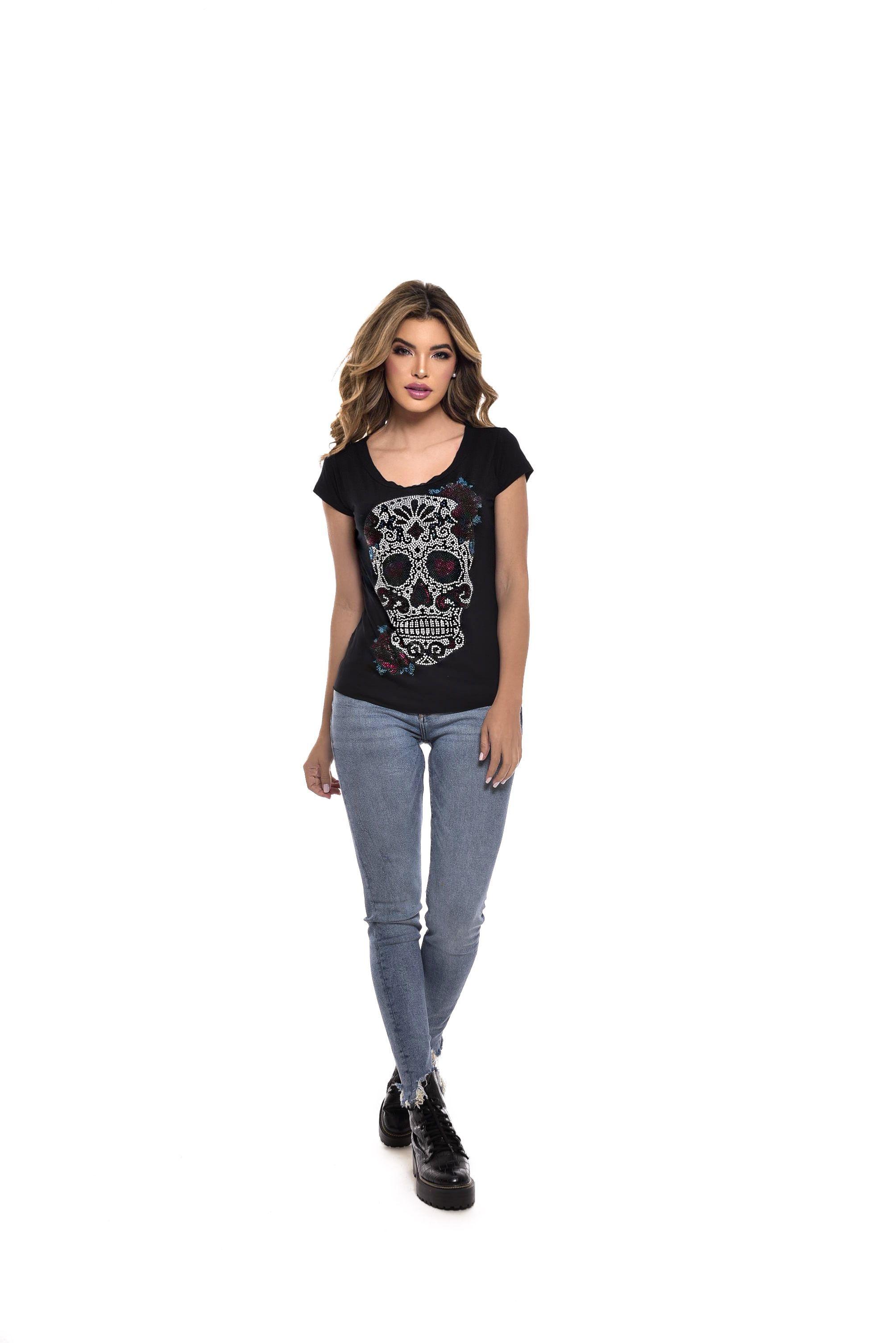 POLERA MC PEDRERIA WOMAN SKULL BLACK RC-16-4
