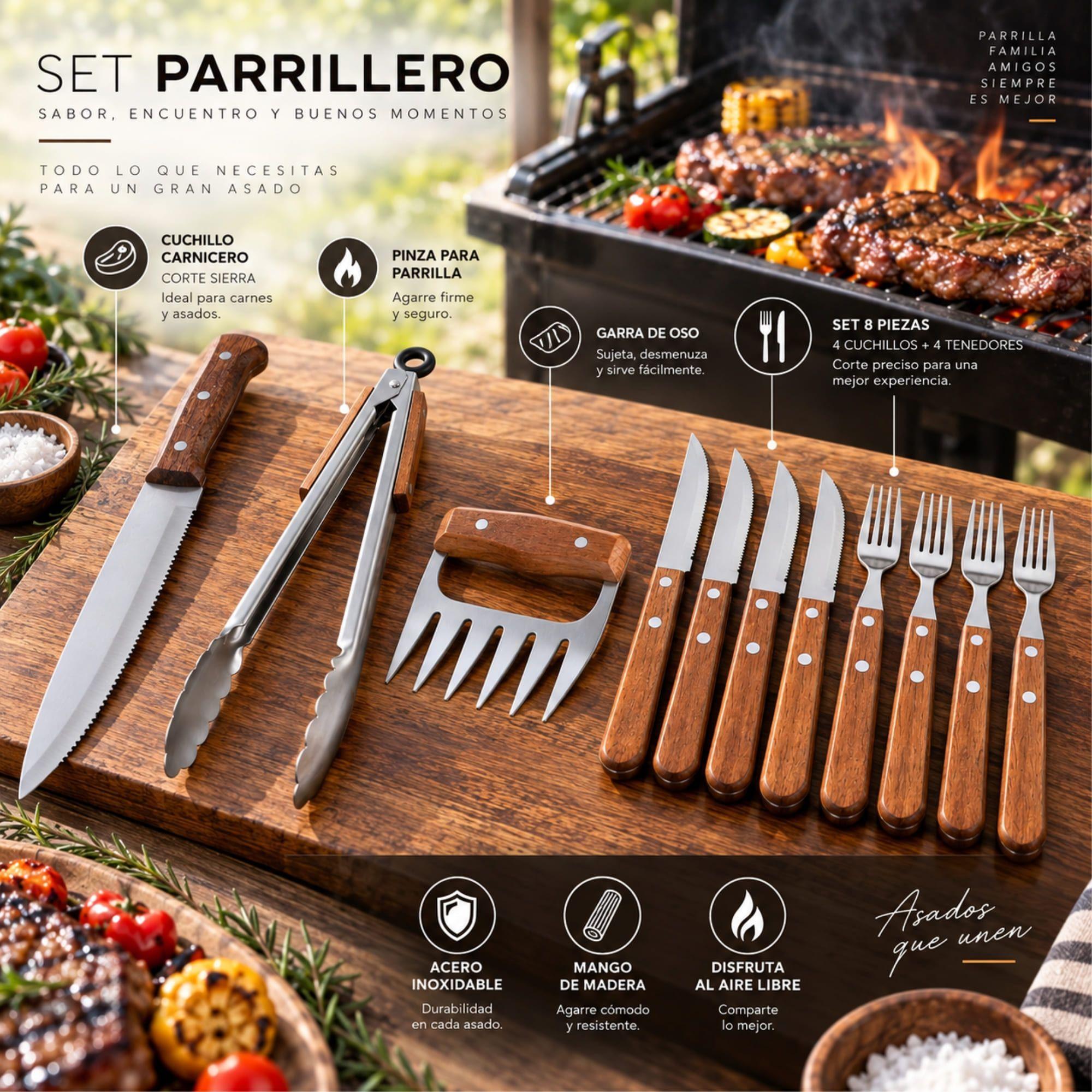Set Parrilla 11 Piezas Acero Inoxidable Arthome PAR58-8