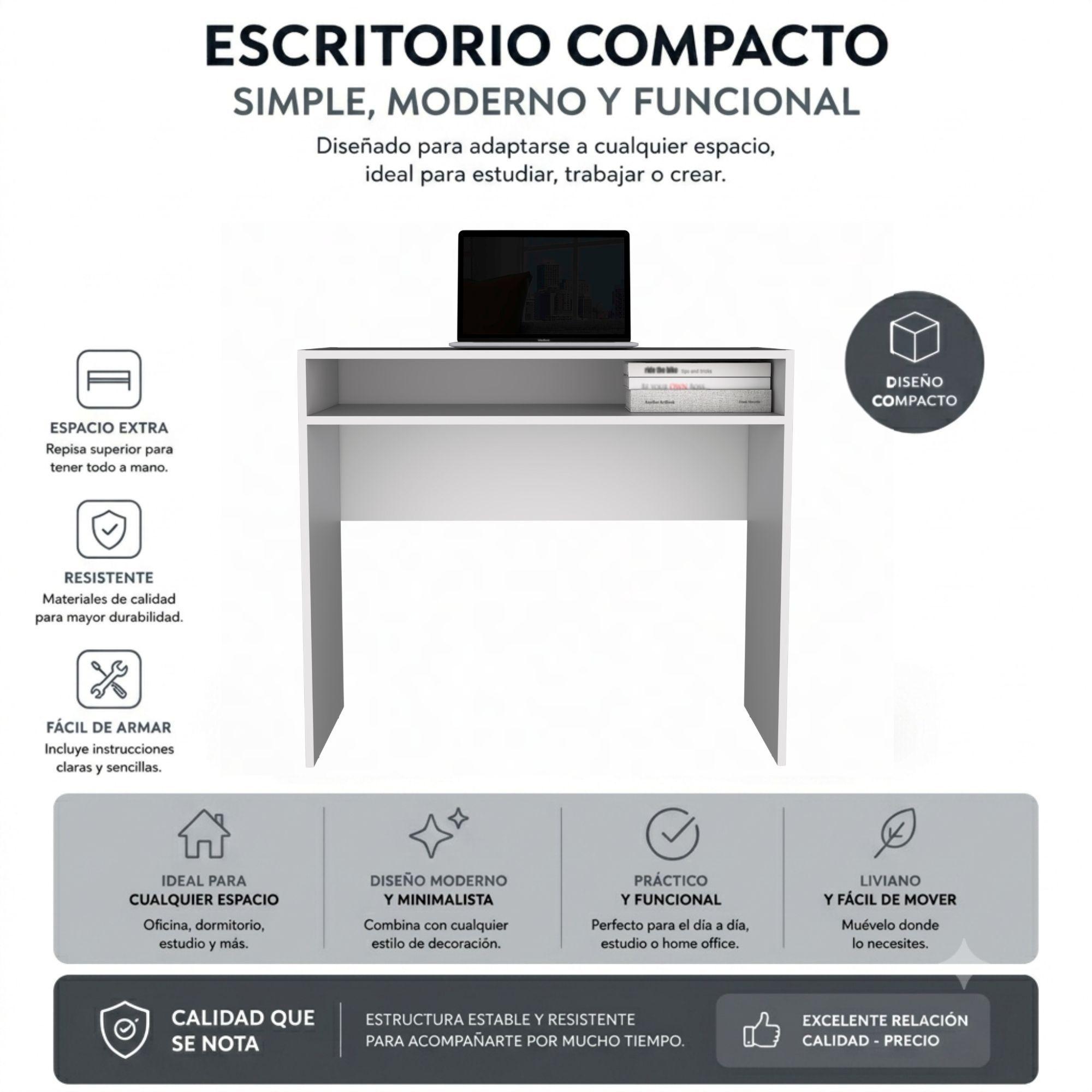 Combo Oficina 1 Escritorio Blanco + Silla New York Ergonómica Negra y Blanca-2
