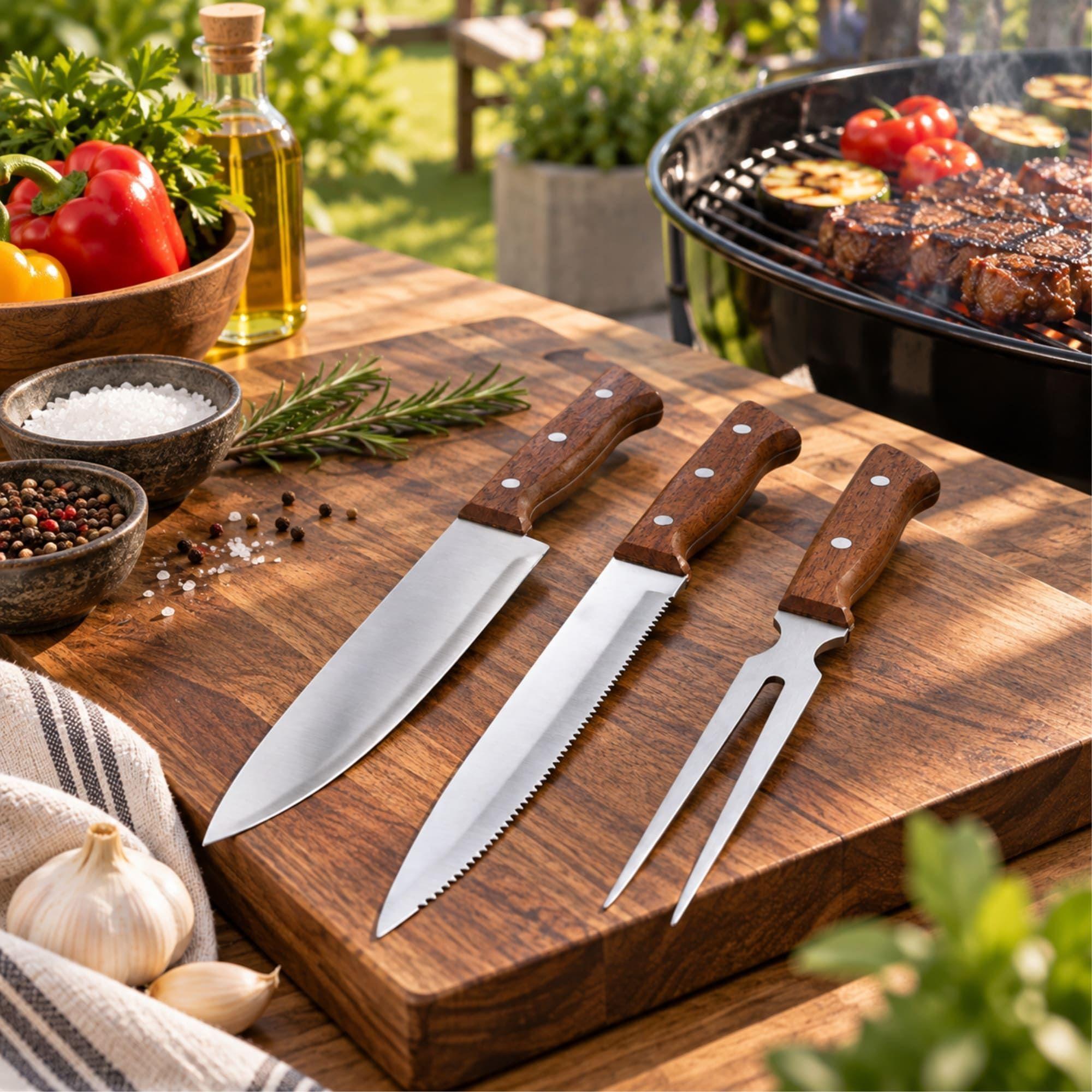 Set Parrilla 3 Piezas Arthome Acero Inoxidable con Mango de Madera-4
