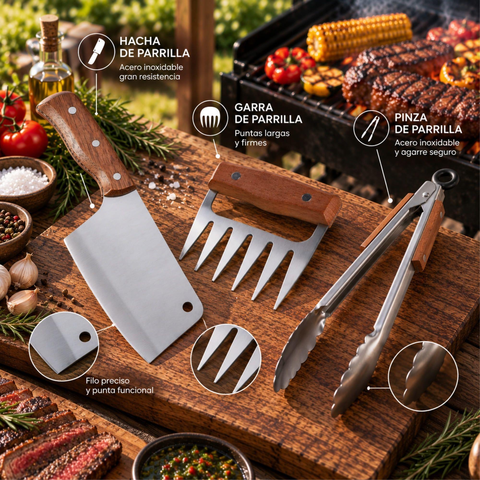 Set Parrilla 3 Piezas Acero Inoxidable Arthome PAR64-5