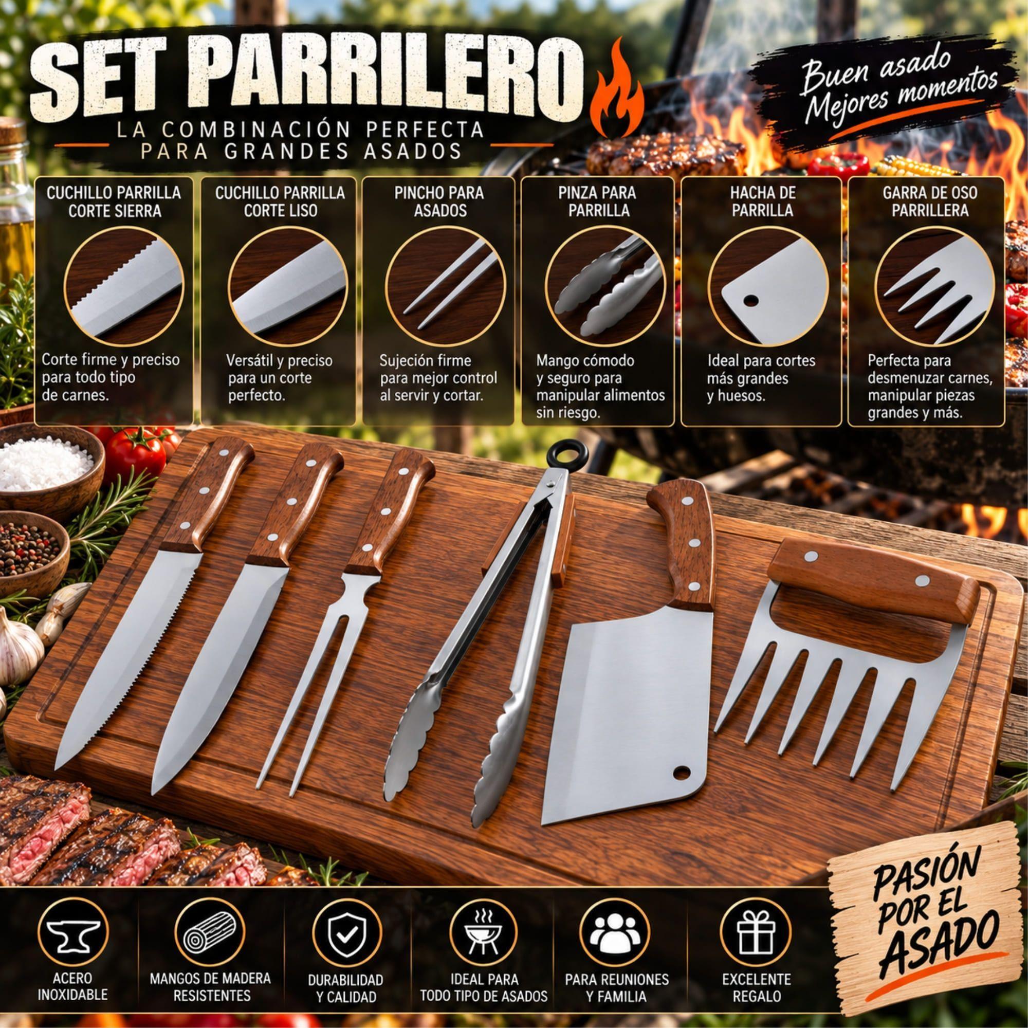 Set Parrilla 6 Piezas Acero Inoxidable Arthome PAR41-6