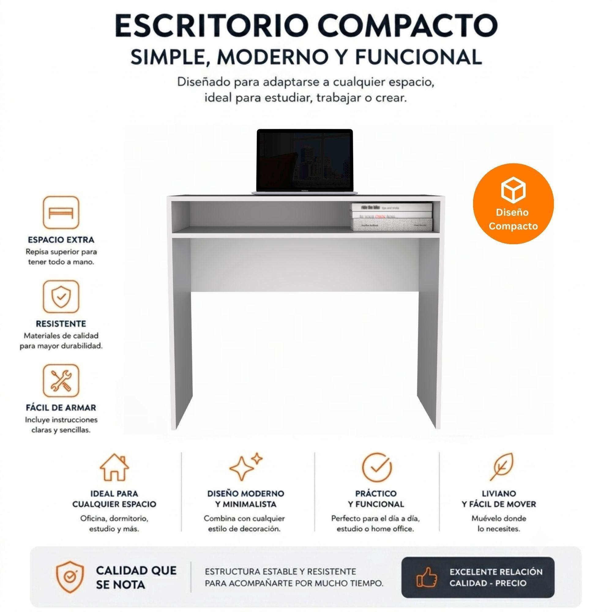Combo Oficina 1 Escritorio Blanco + Silla New York Negra y Naranjo-2