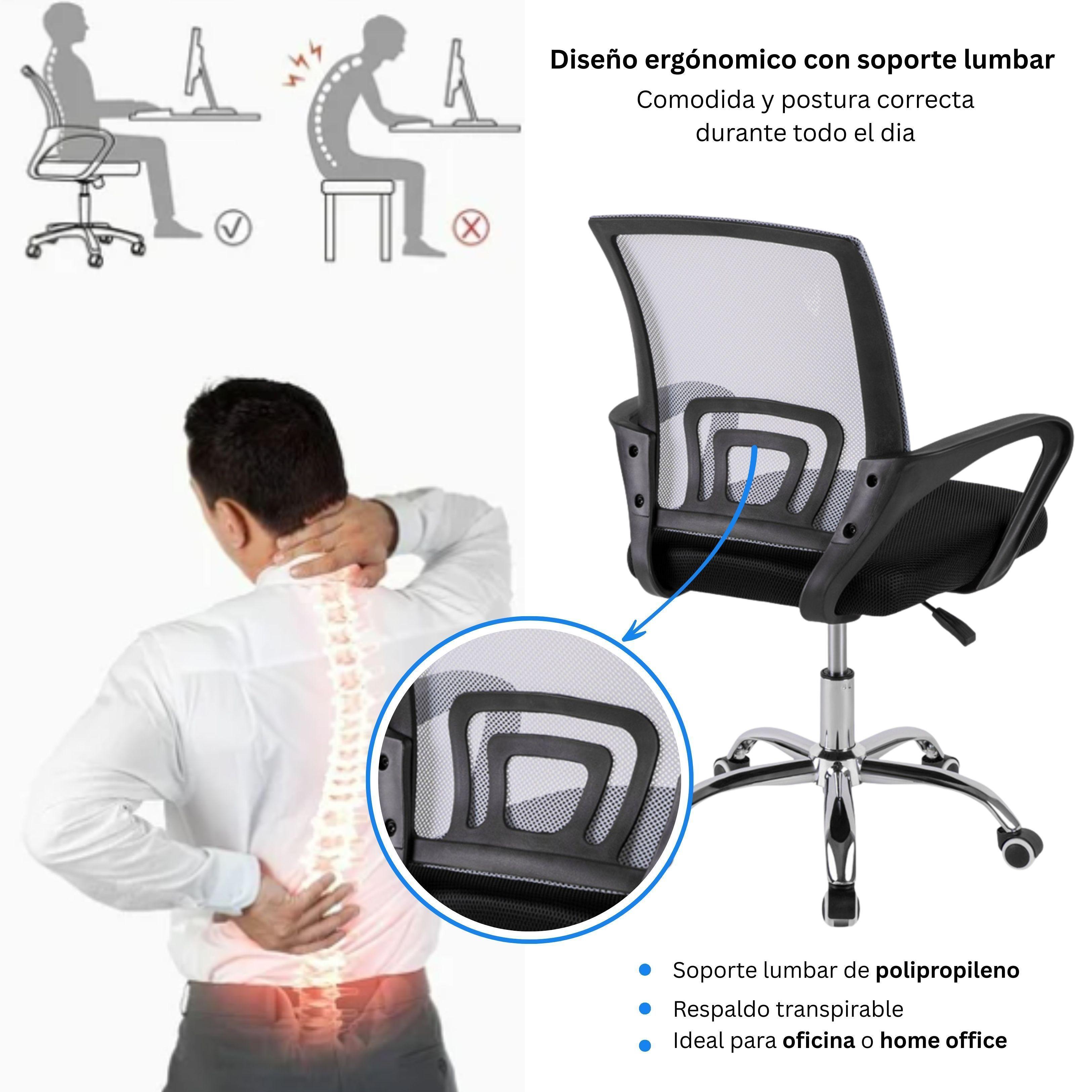 Silla Ejecutiva Ergonómica New York Gris Con Soporte Lumbar y Altura Ajustable-2