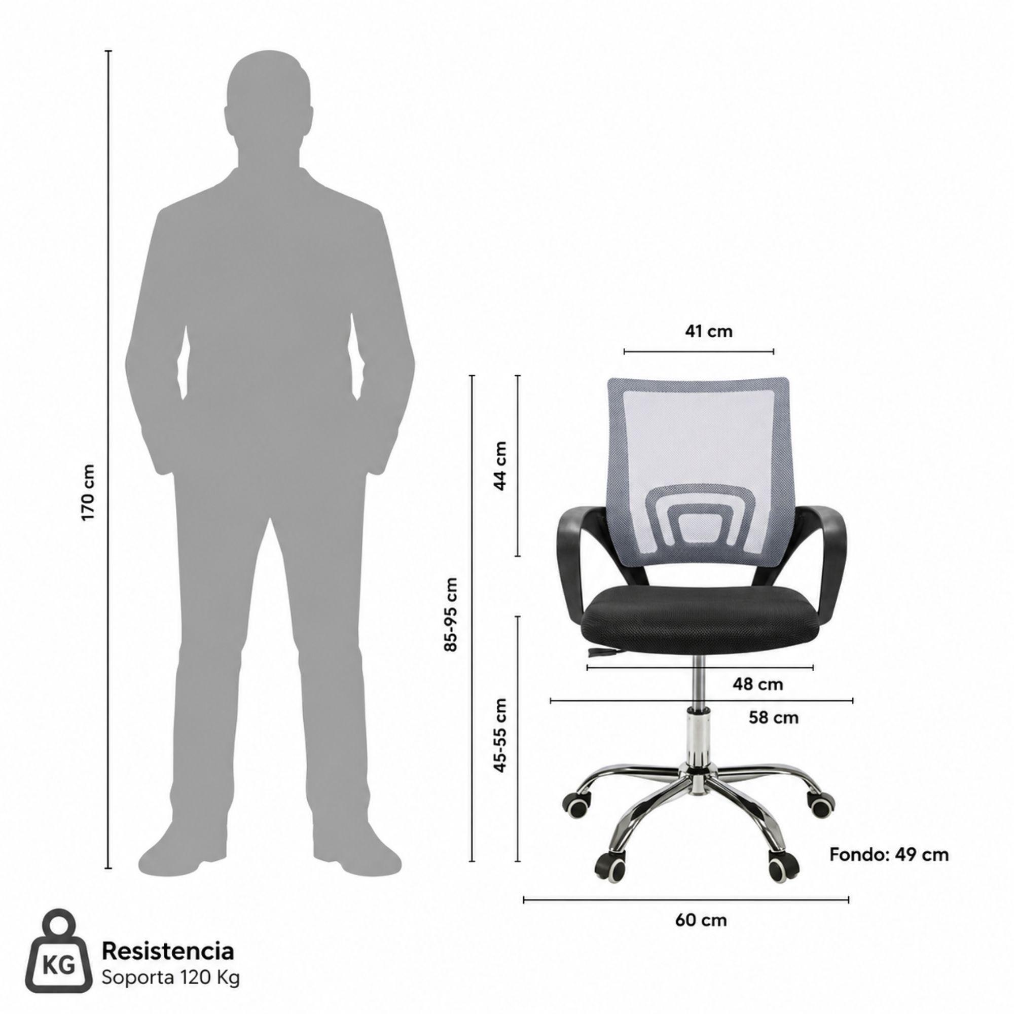 Silla Ejecutiva Ergonómica New York Gris Con Soporte Lumbar y Altura Ajustable-8