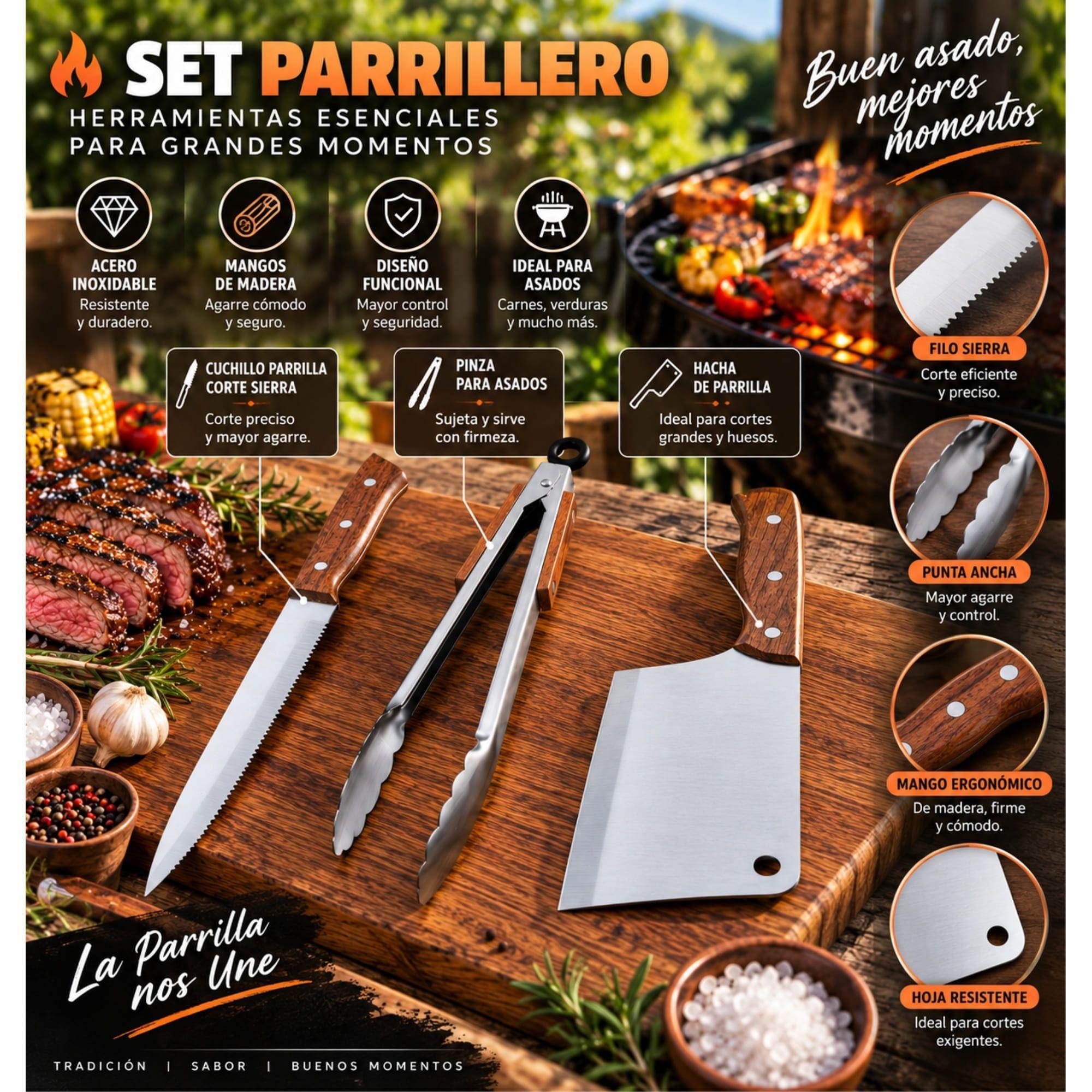 Set Parrilla 3 Piezas Acero Inoxidable Arthome PAR51-4