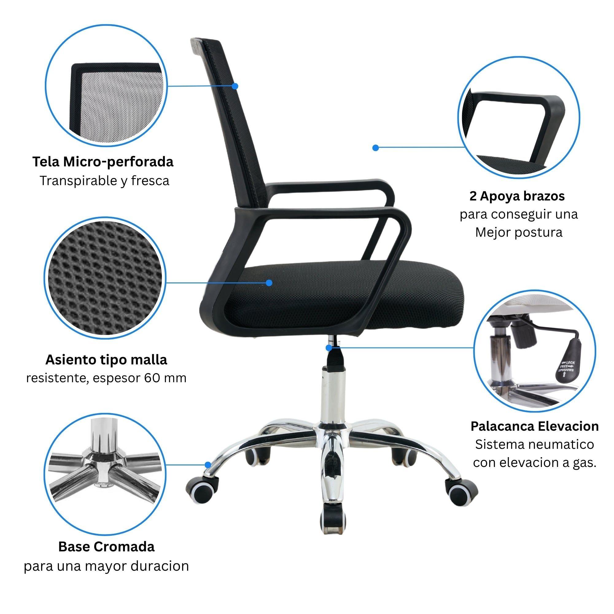 Silla de Oficina Negra Ergonómica Ajustable Santiago-1
