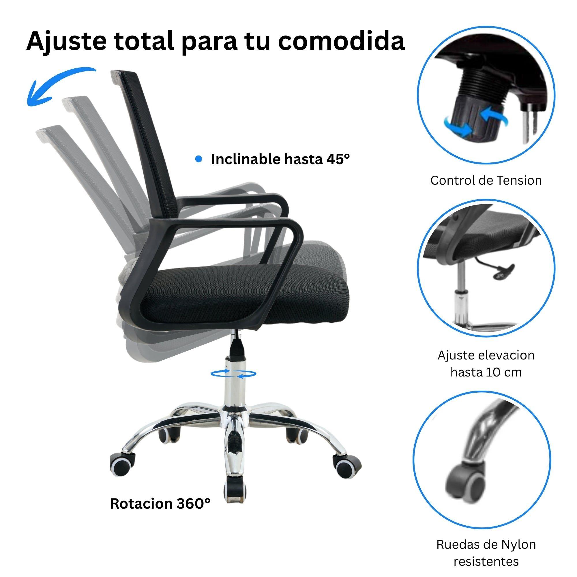 Silla de Oficina Negra Ergonómica Ajustable Santiago-2