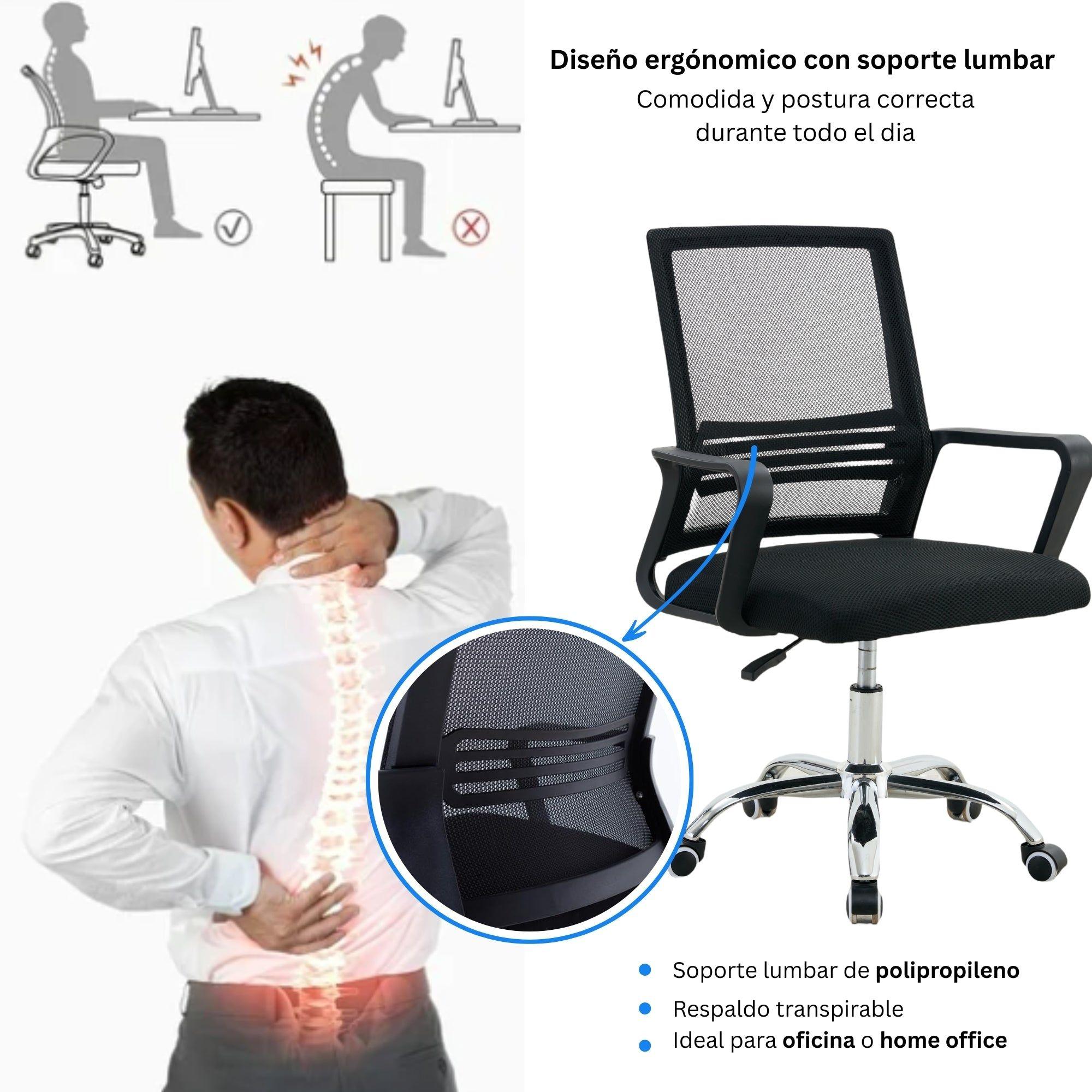 Silla de Oficina Negra Ergonómica Ajustable Santiago-4