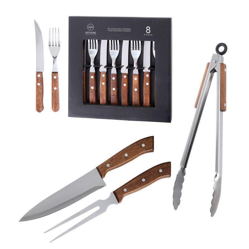 Set Parrillero 11 Piezas Arthome Acero Inoxidable con Pinza y Cuchillos-0