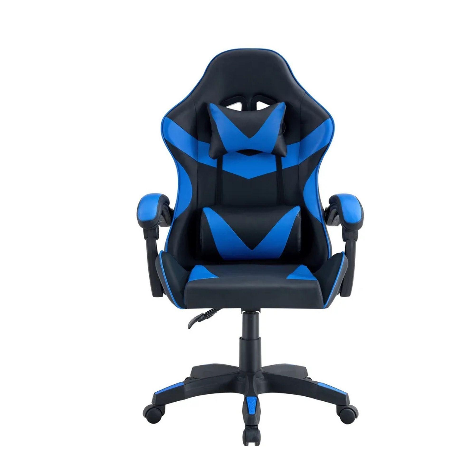 Silla Gamer Tokio Ergonómica Negro y Azul Reclinable Con Cojines-6