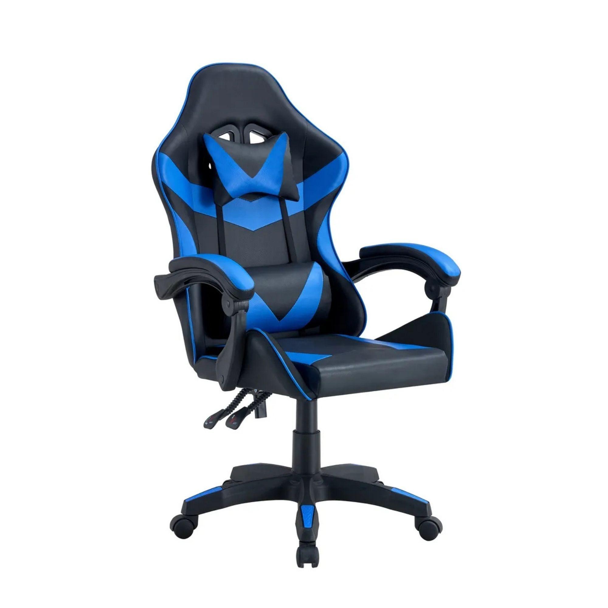 Silla Gamer Tokio Ergonómica Negro y Azul Reclinable Con Cojines-7