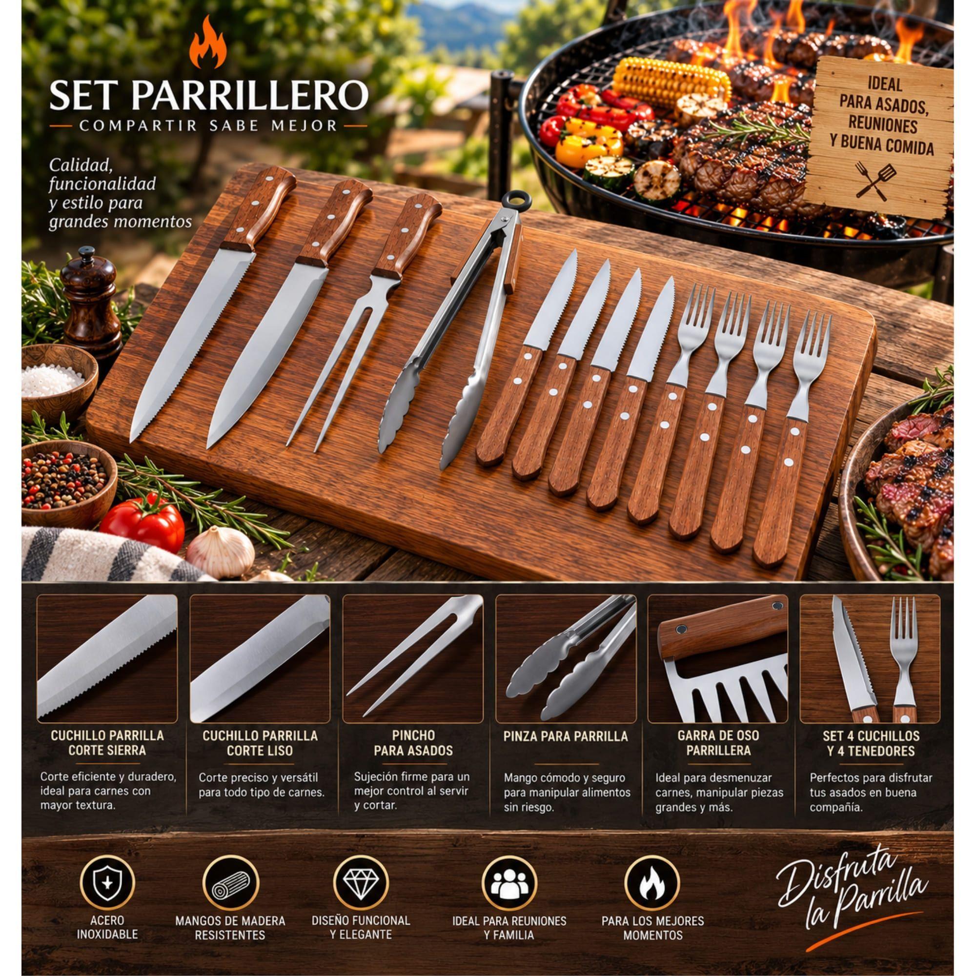 Set Parrilla 5 Piezas Acero Inoxidable Arthome PAR35-7