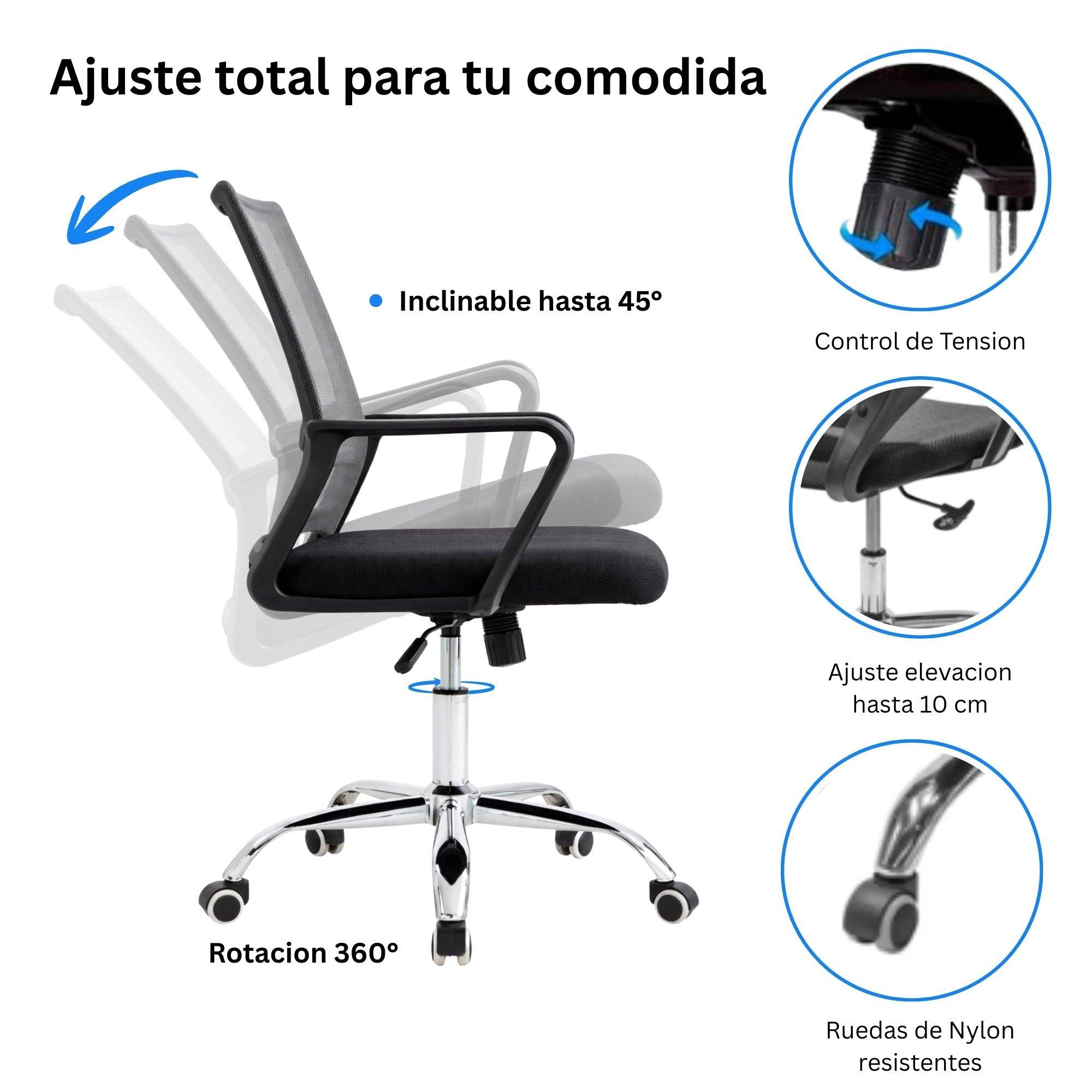 Silla de Oficina Negra y Gris Ergonómica Ajustable Santiago-2