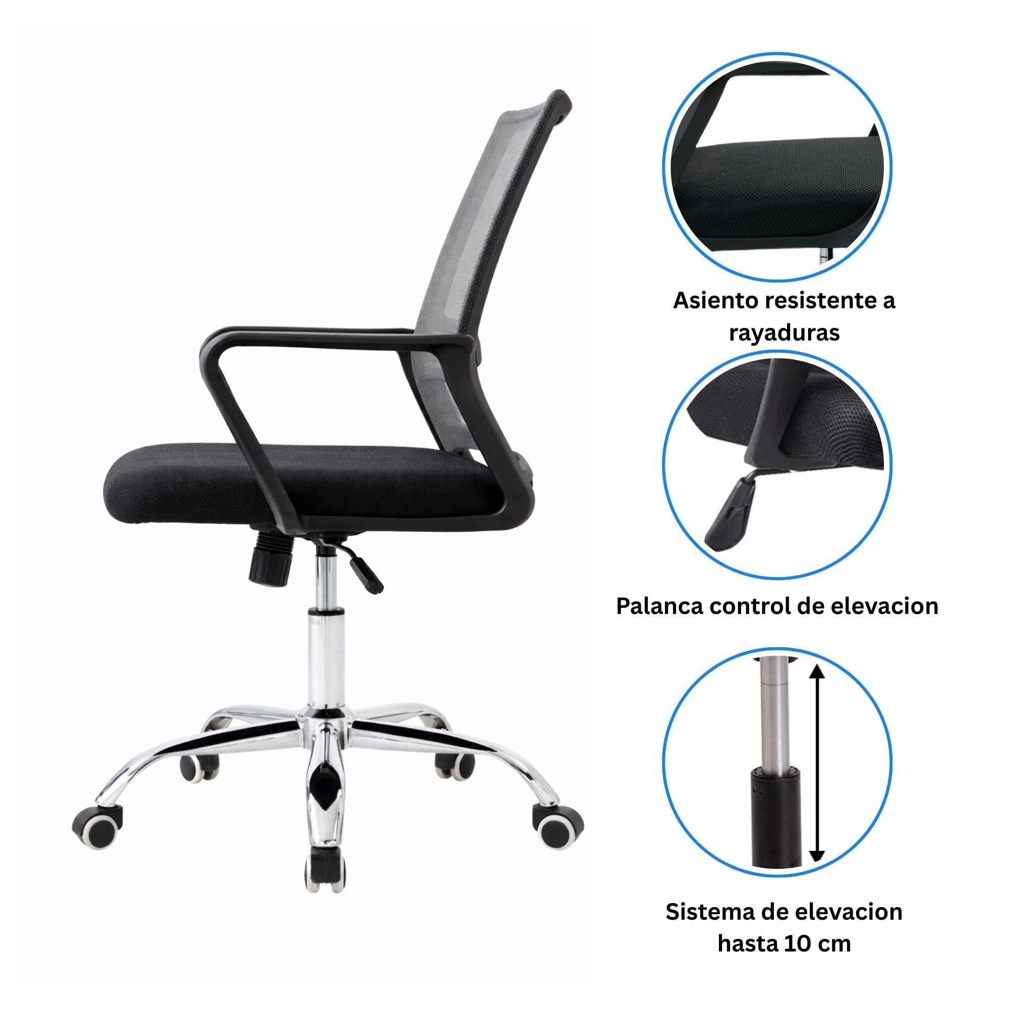 Silla de Oficina Negra y Gris Ergonómica Ajustable Santiago-3
