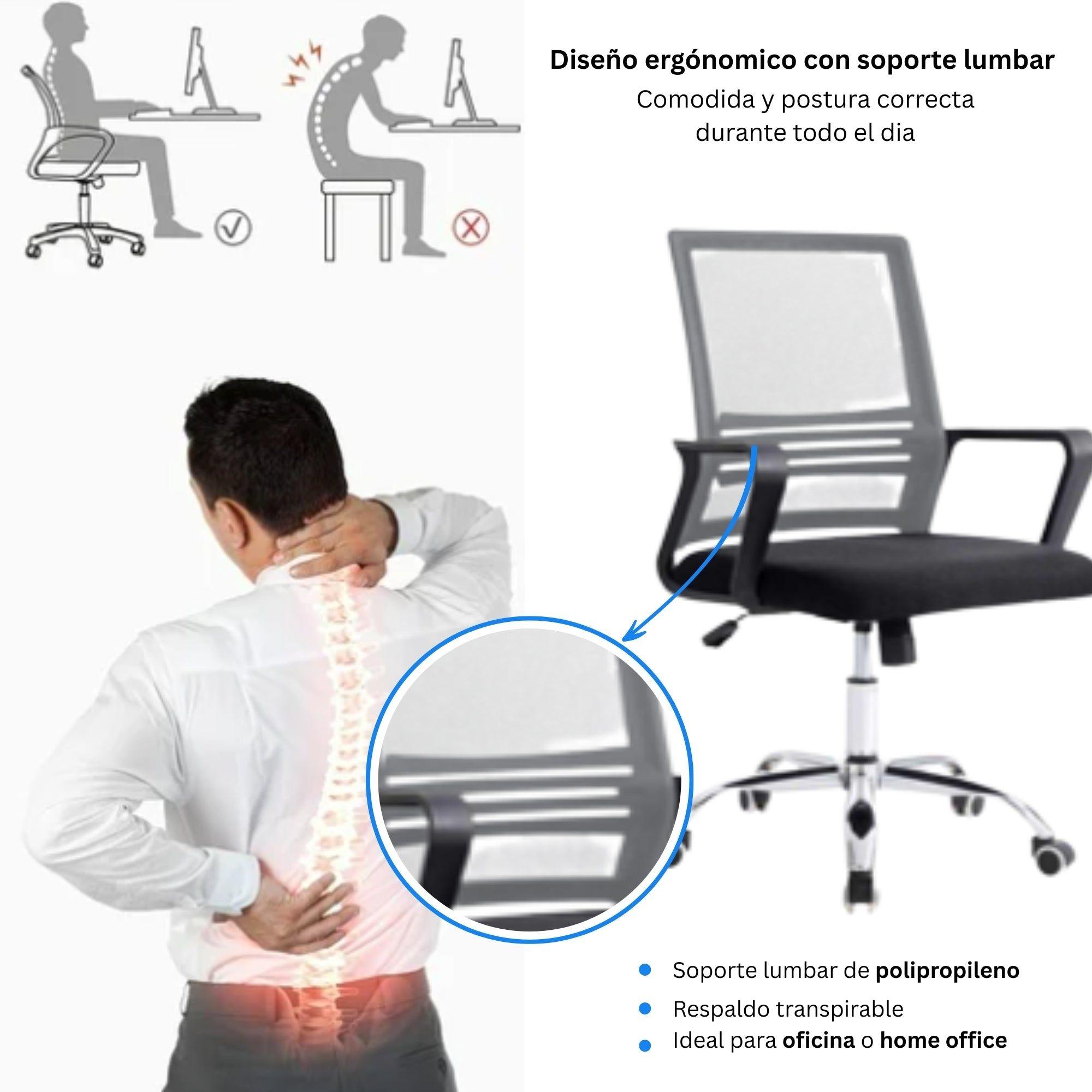 Silla de Oficina Negra y Gris Ergonómica Ajustable Santiago-4